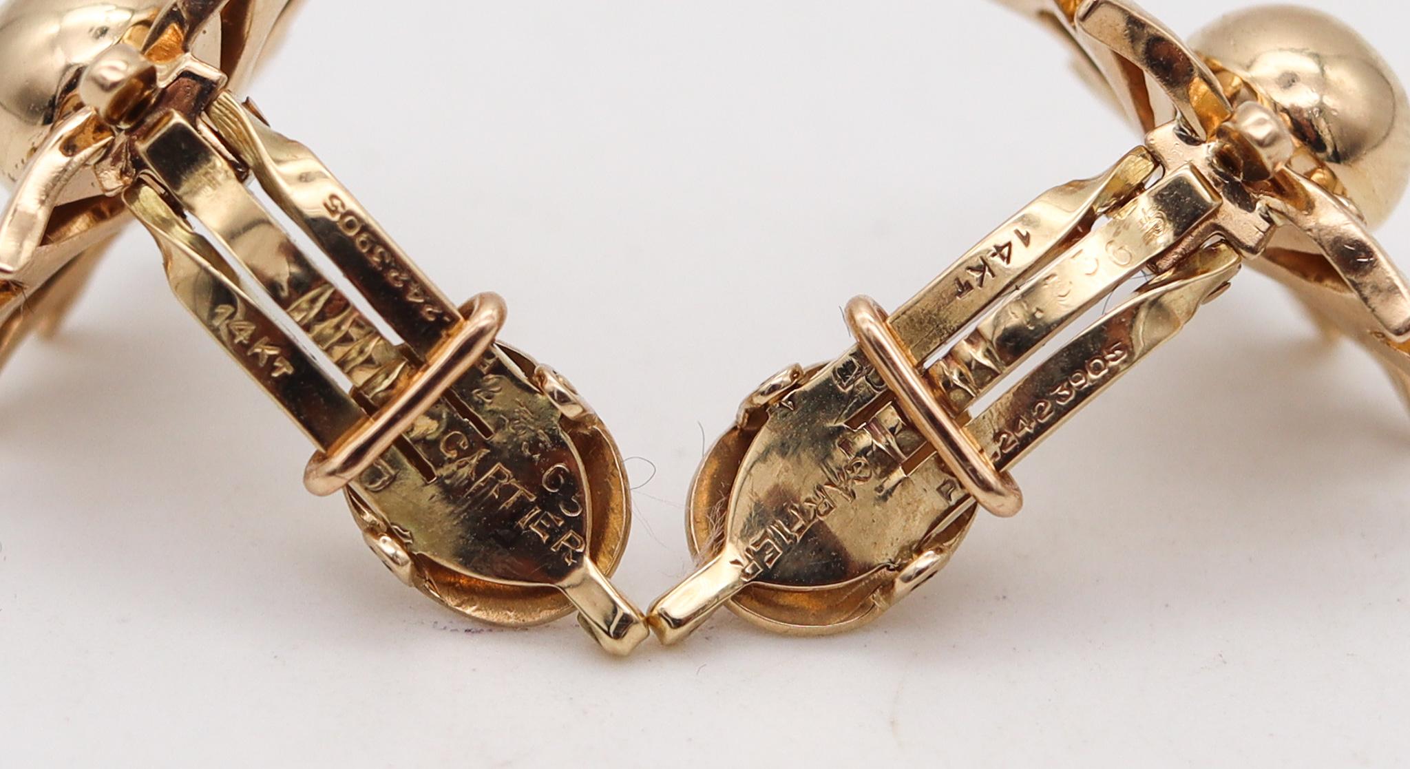 Cartier 1950 Retro Modernist Clips On Earrings In Solid 14Kt Yellow Gold 3