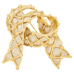 Cartier 1950
s 18 Karat Two-Tone Yellow White Gold Vintage Ribbon Brooch