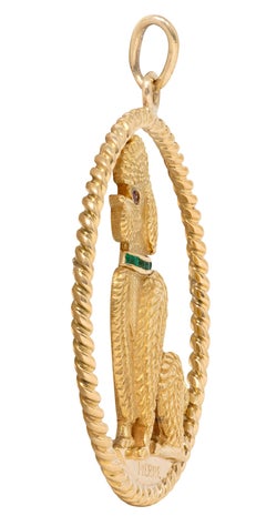 Cartier 1950's Emerald Ruby 18 Karat Yellow Gold Vintage Poodle Dog Pendant