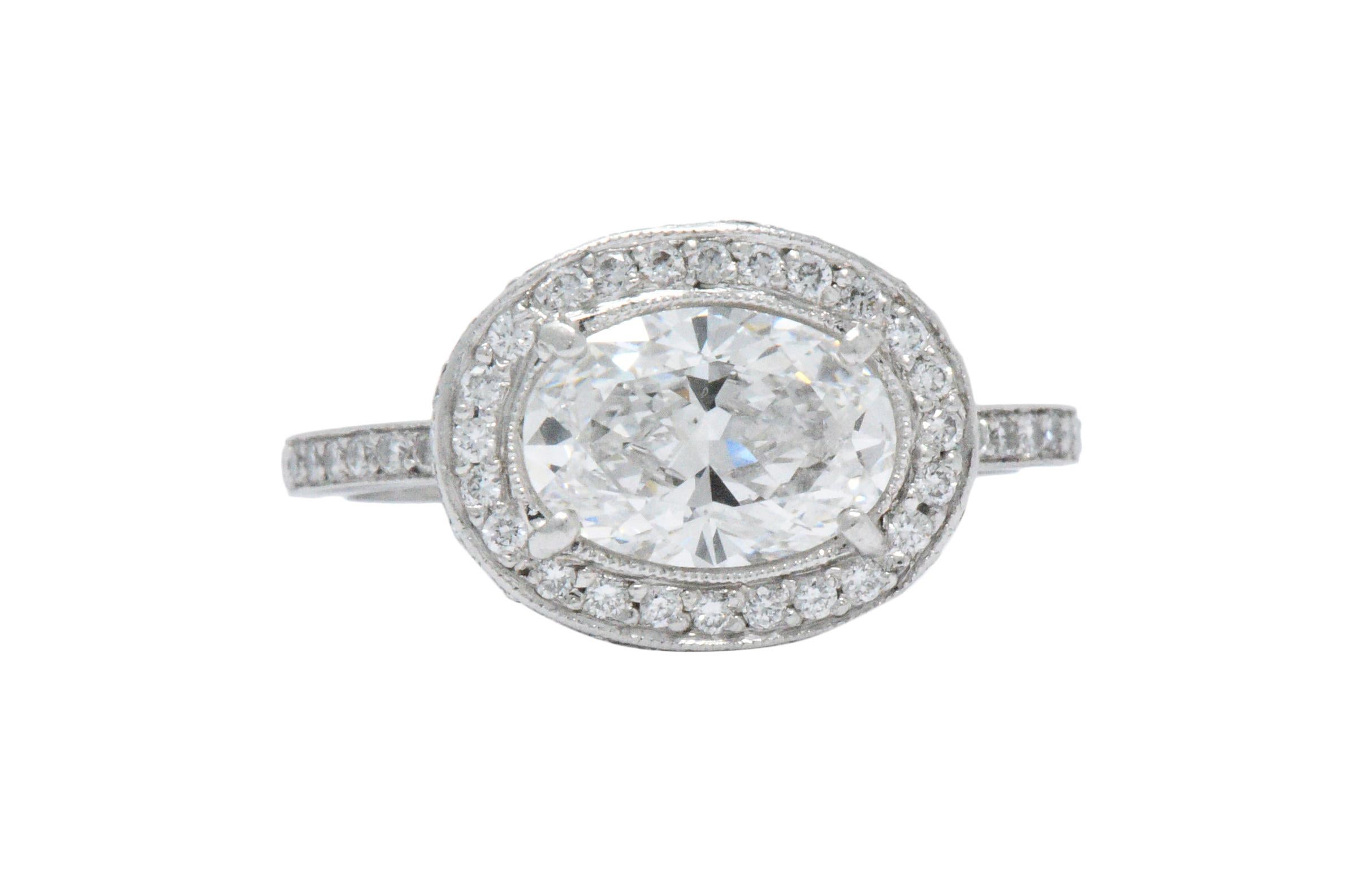 Oval Cut Cartier 1.96 CTW Diamond & Platinum Engagement Ring With Original Box, GIA