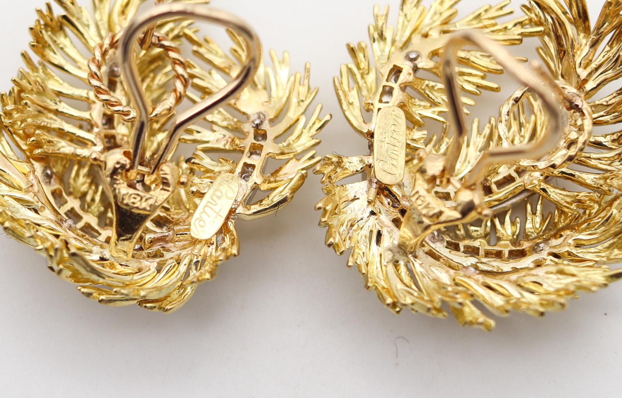  Cartier 1960 Clips d'oreilles en or jaune 18 carats avec 1,76 carat de diamants VS Pour femmes 