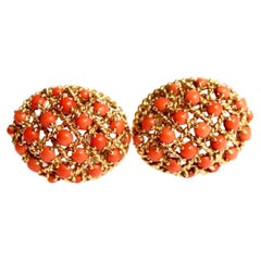 Cartier 1960 Oval Clip Earrings 18 Carat Yellow Gold and Coral