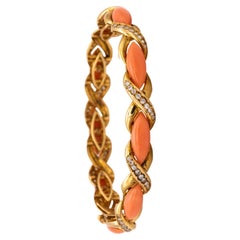 Cartier 1960 Paris 18Kt Gold Bracelet with 19.66 Ctw in Diamonds Natural Coral