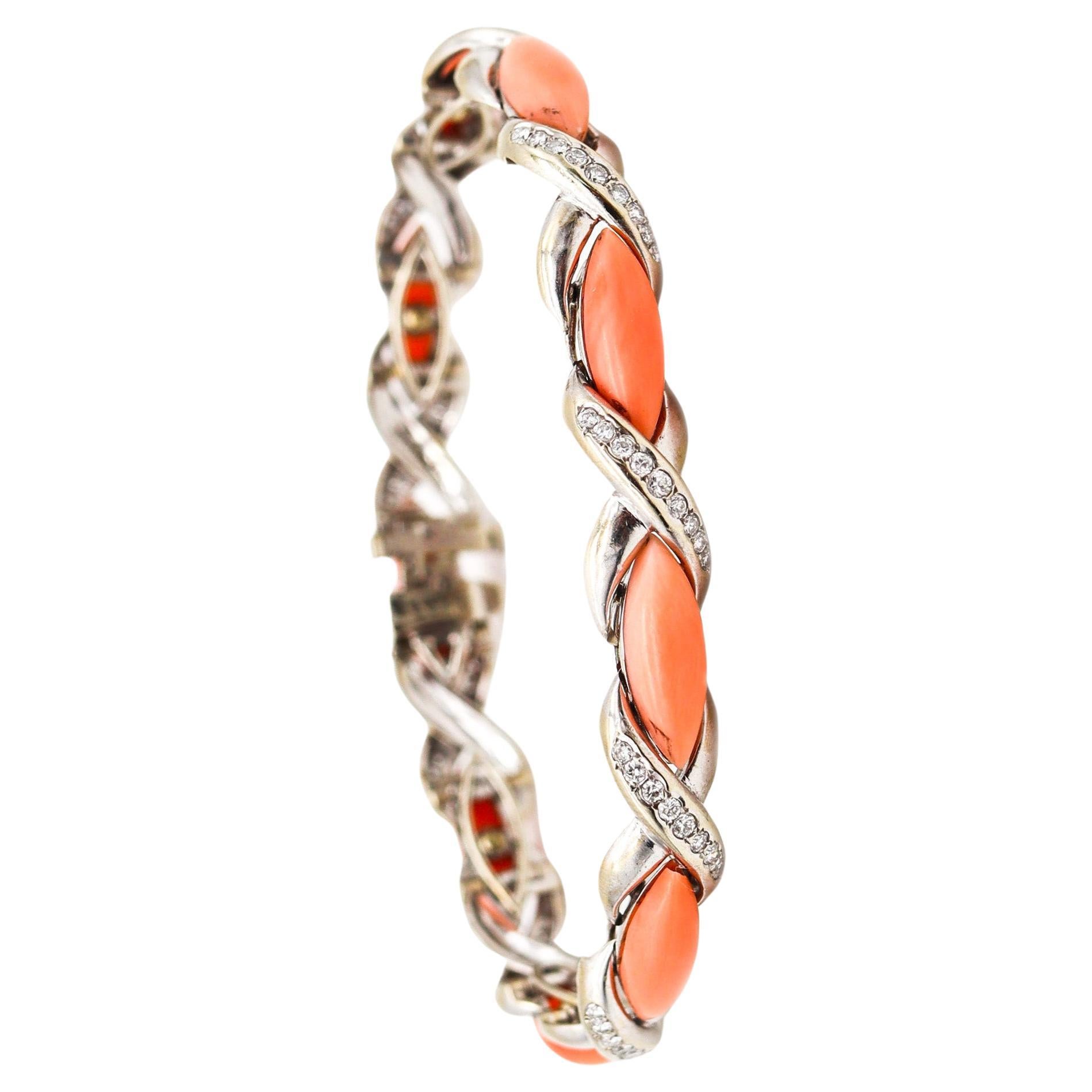 Cartier 1960 Paris Bracelet In 18Kt Gold With 19.68 Ctw Diamonds & Natural Coral For Sale