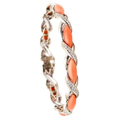 Retro Cartier 1960 Paris Bracelet In 18Kt Gold With 19.68 Ctw Diamonds & Natural Coral