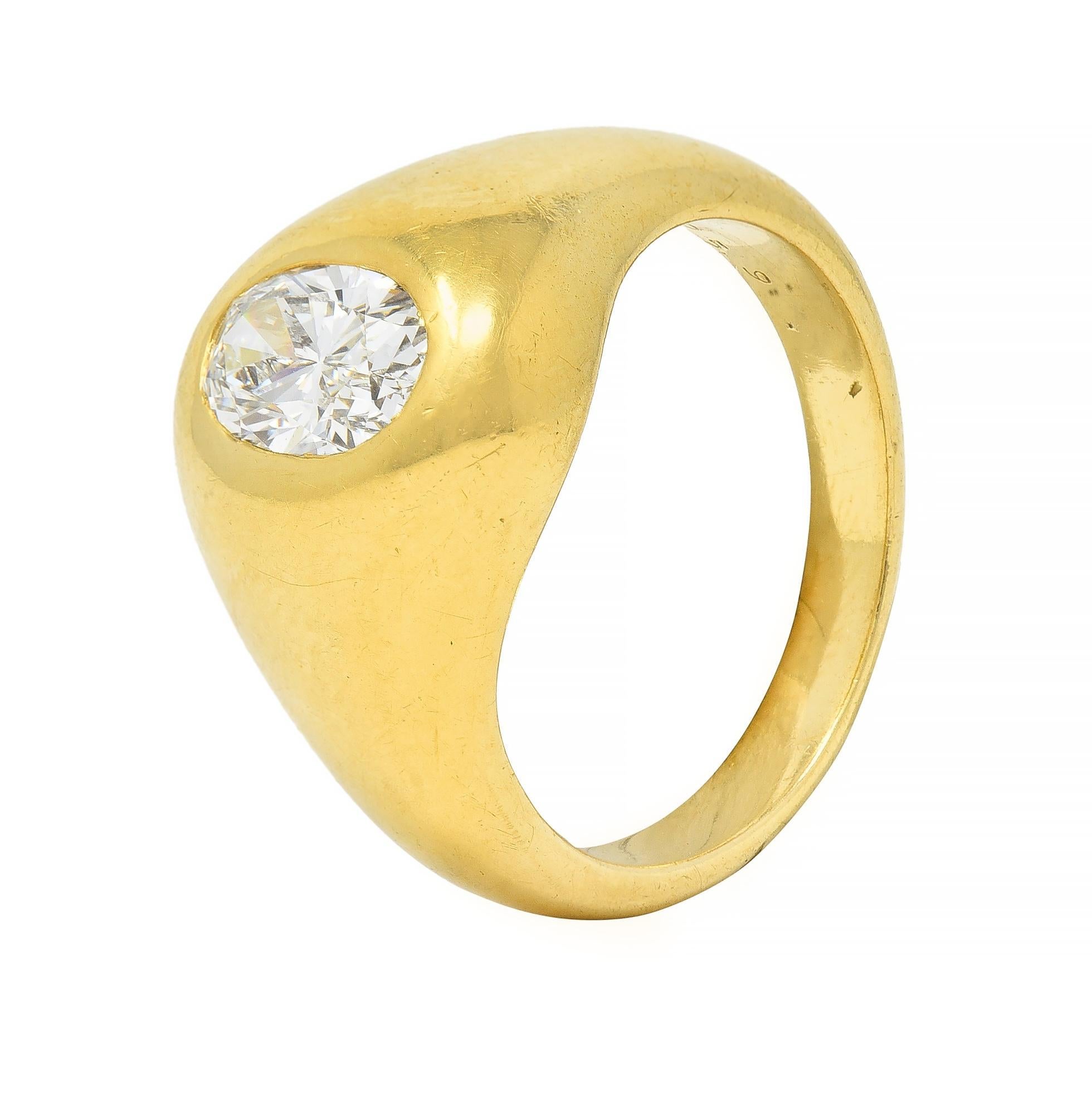 Cartier 1960's 1.22 CTW Oval Cut Diamond 18 Karat Yellow Gold Unisex Signet Ring 7