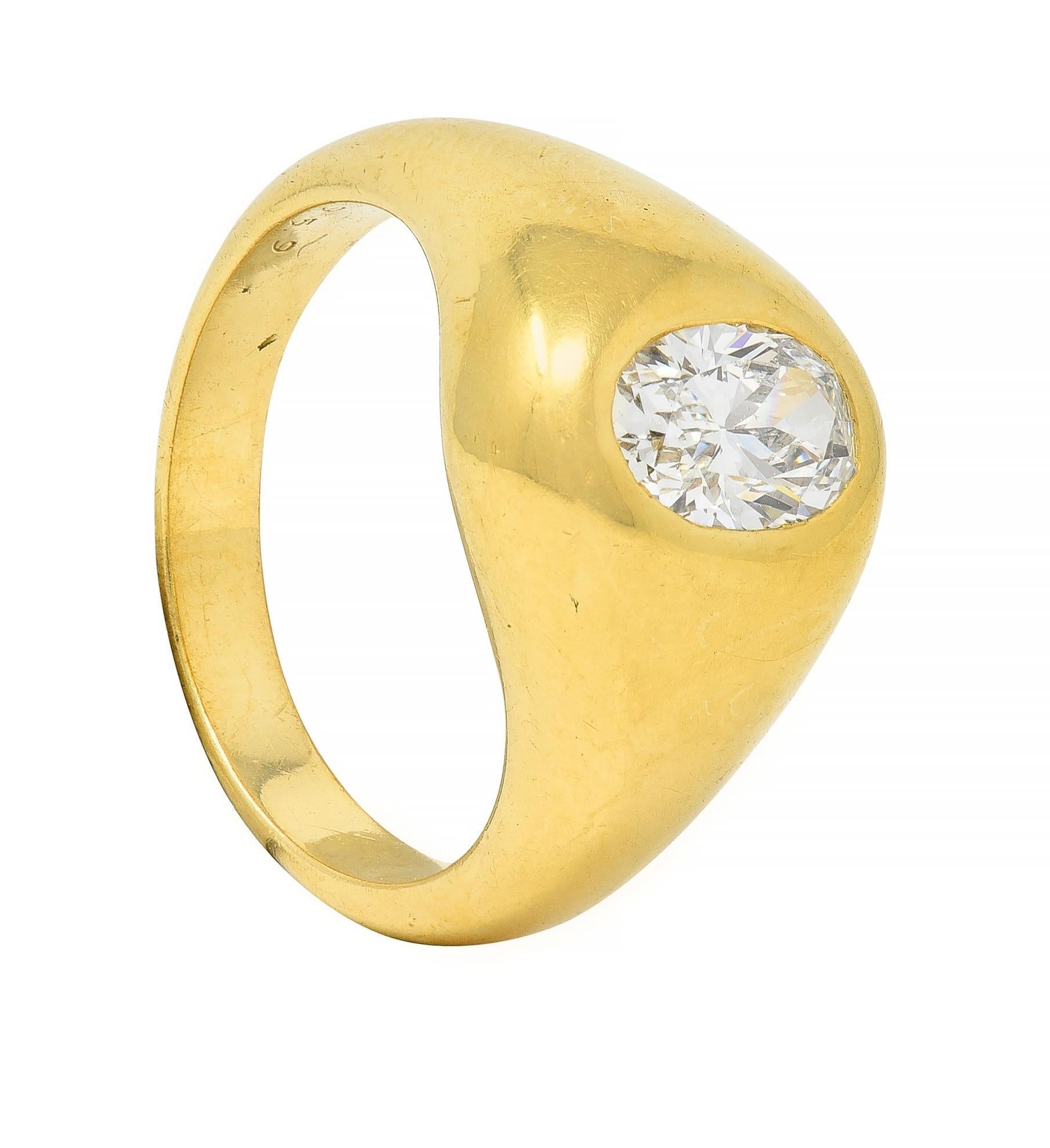 Cartier 1960's 1.22 CTW Oval Cut Diamond 18 Karat Yellow Gold Unisex Signet Ring 9