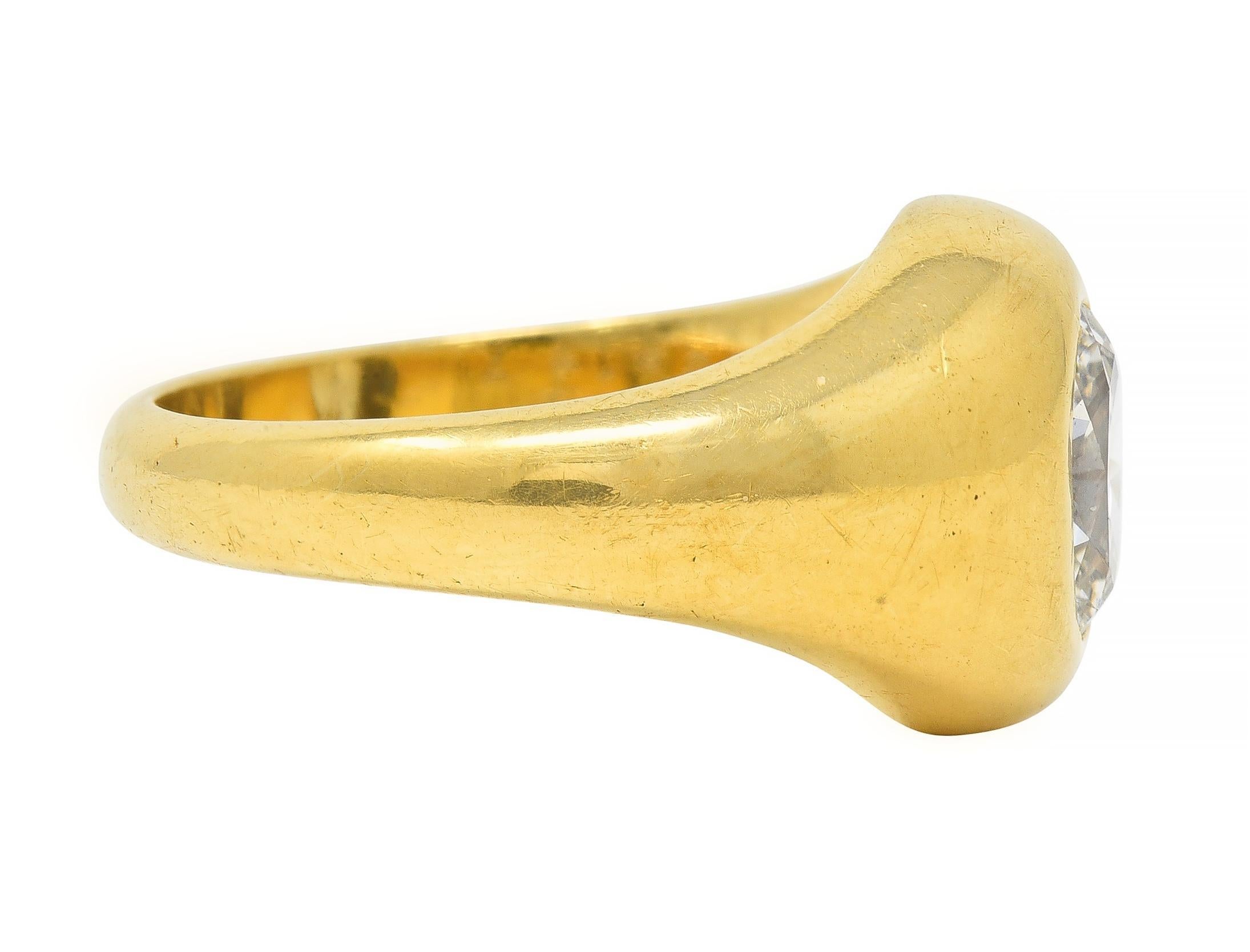 Cartier 1960's 1.22 CTW Oval Cut Diamond 18 Karat Yellow Gold Unisex Signet Ring In Excellent Condition In Philadelphia, PA