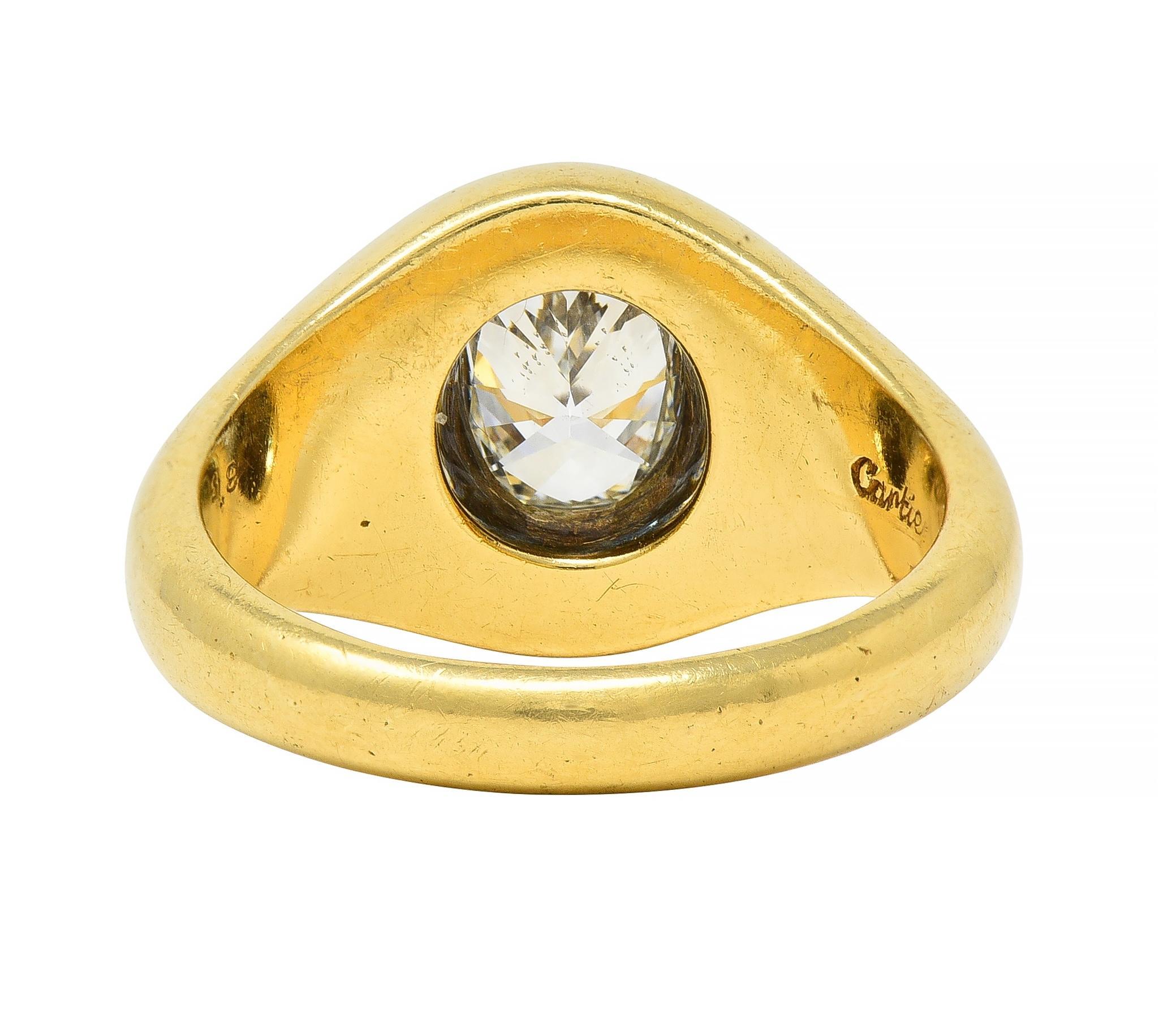 Cartier 1960's 1.22 CTW Oval Cut Diamond 18 Karat Yellow Gold Unisex Signet Ring In Excellent Condition For Sale In Philadelphia, PA