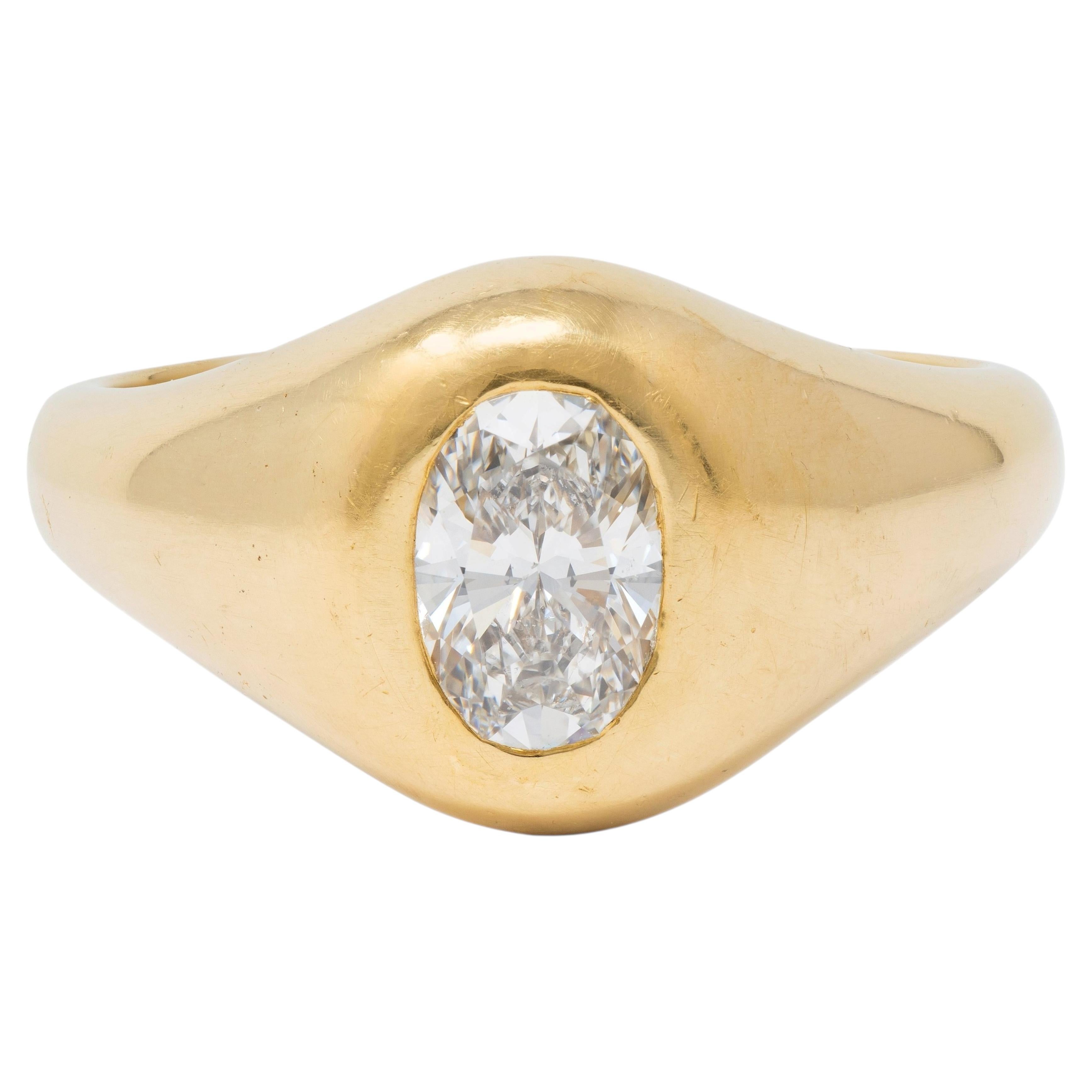 Cartier 1960's 1.22 CTW Oval Cut Diamond 18 Karat Yellow Gold