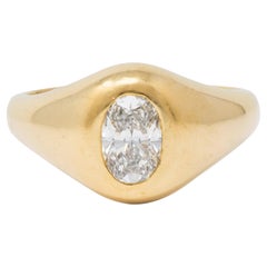 Cartier 1960er Jahre 1,22 Karat Ovalschliff Diamant 18 Karat Gelbgold Unisex Siegelring
