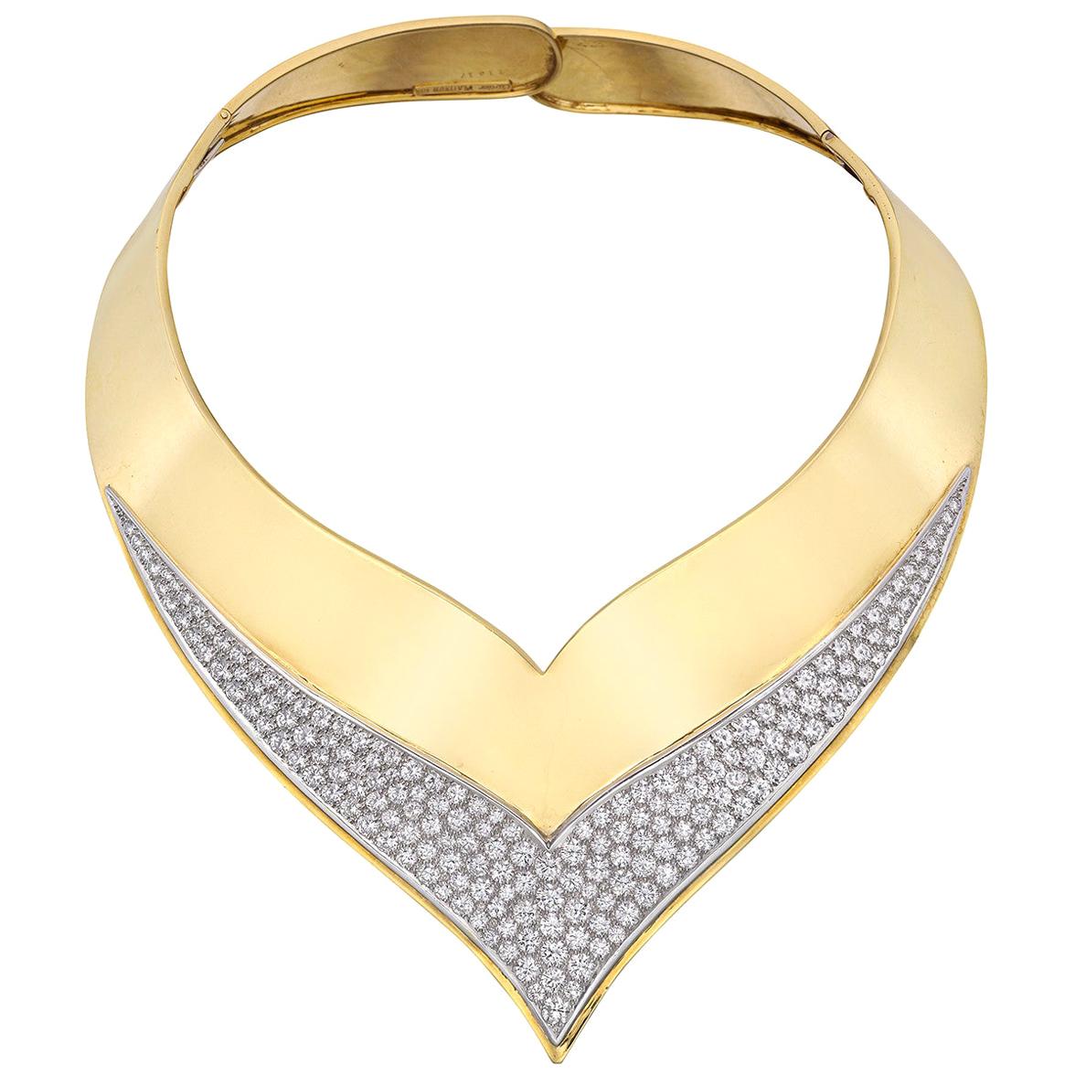 Cartier 1960s 18 Karat Yellow Gold and Diamond Collar Necklace For Sale