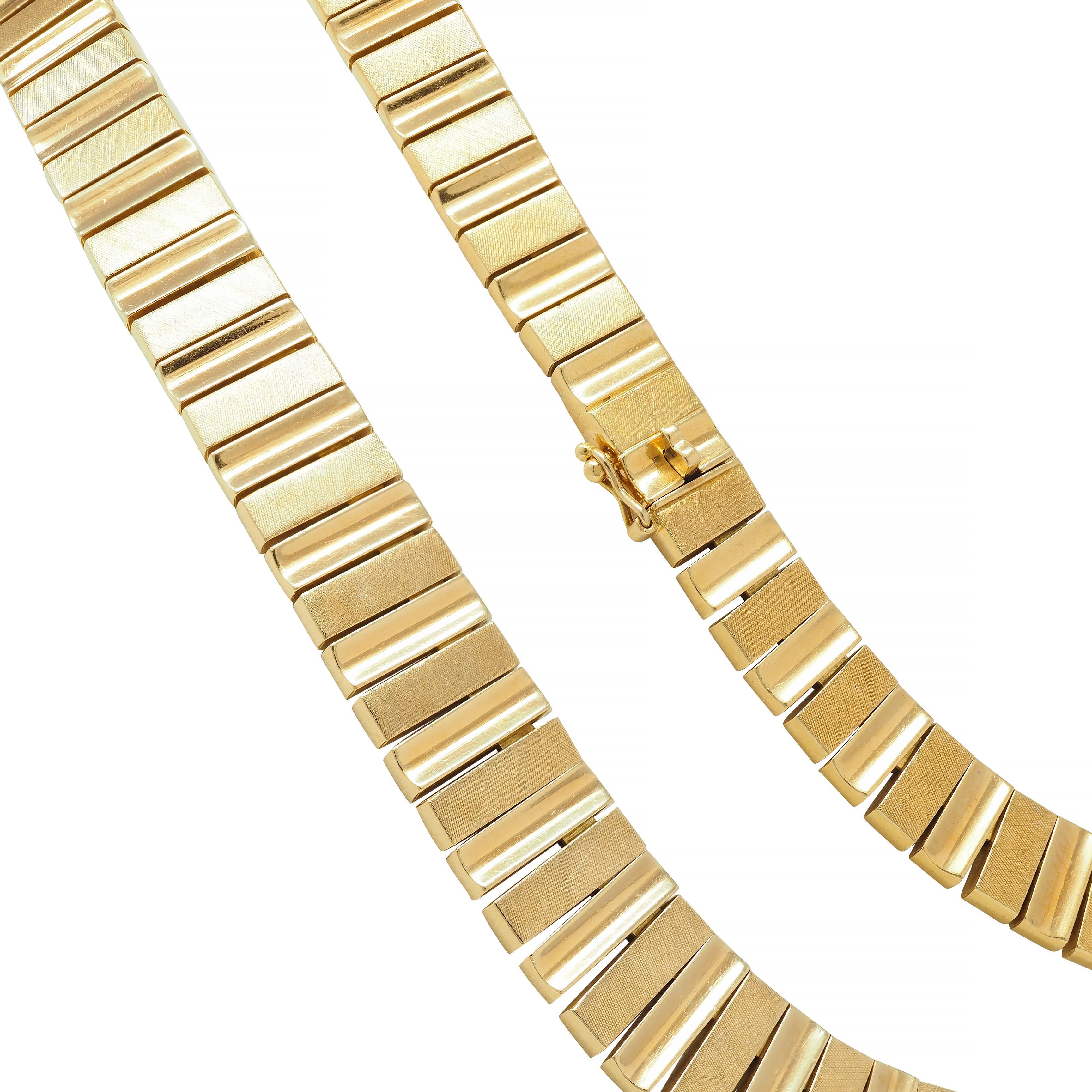 Women's or Men's Cartier 1960's 18 Karat Yellow Gold Wave Link Modernist Vintage Necklace For Sale