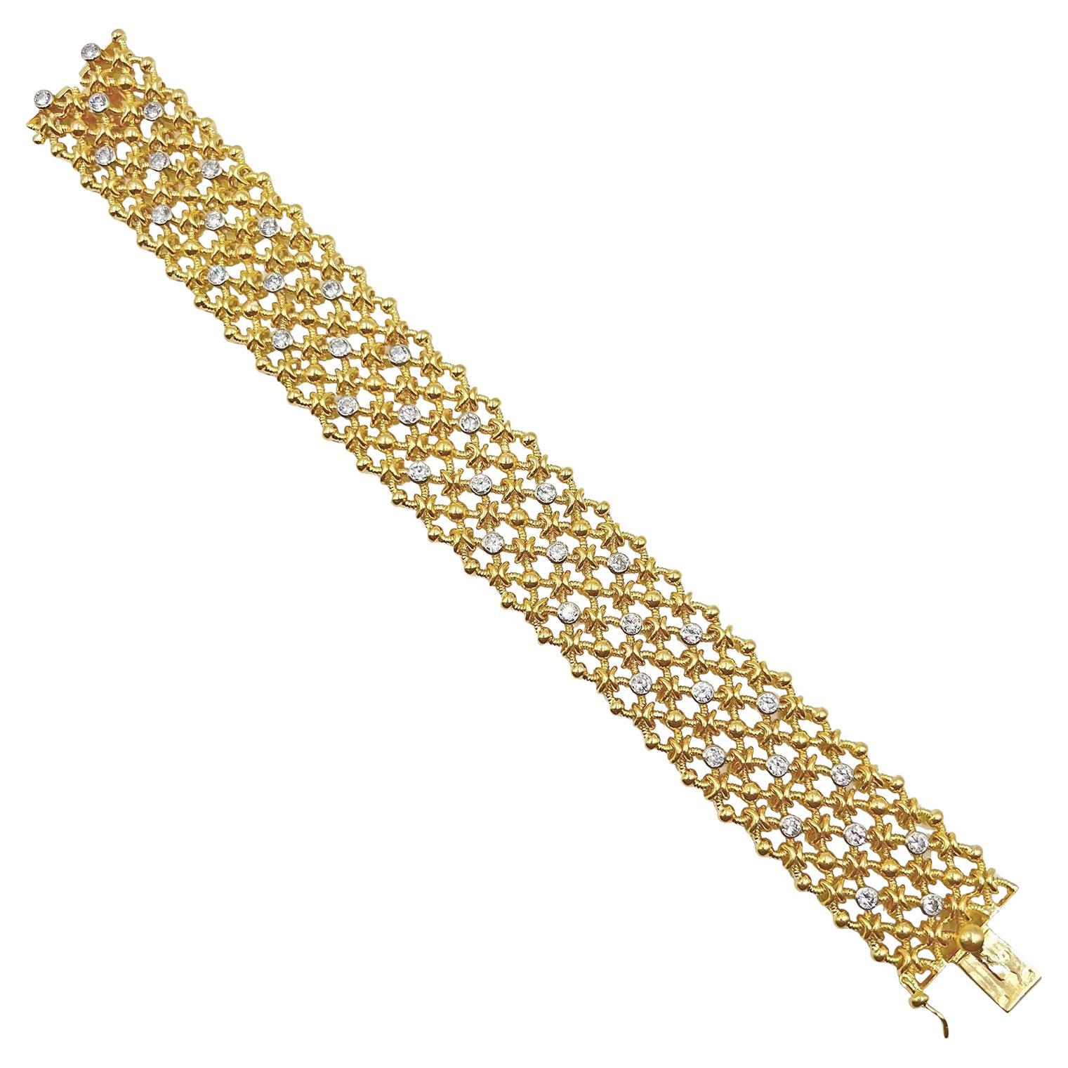 Cartier 1960s 18k Yellow Gold Diamond Résille Link Bracelet