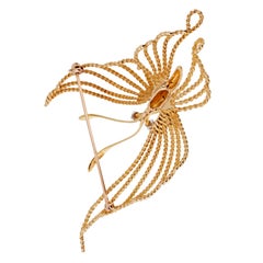 Cartier 1960s Butterfly Sapphire 18 Karat Yellow Gold Brooch