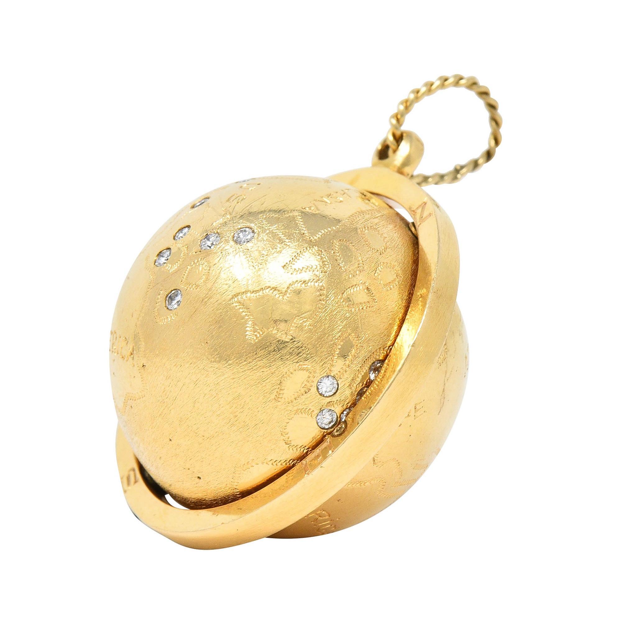 Cartier 1960's Diamond 14 Karat Yellow Gold Spinning World Globe Pendant 6