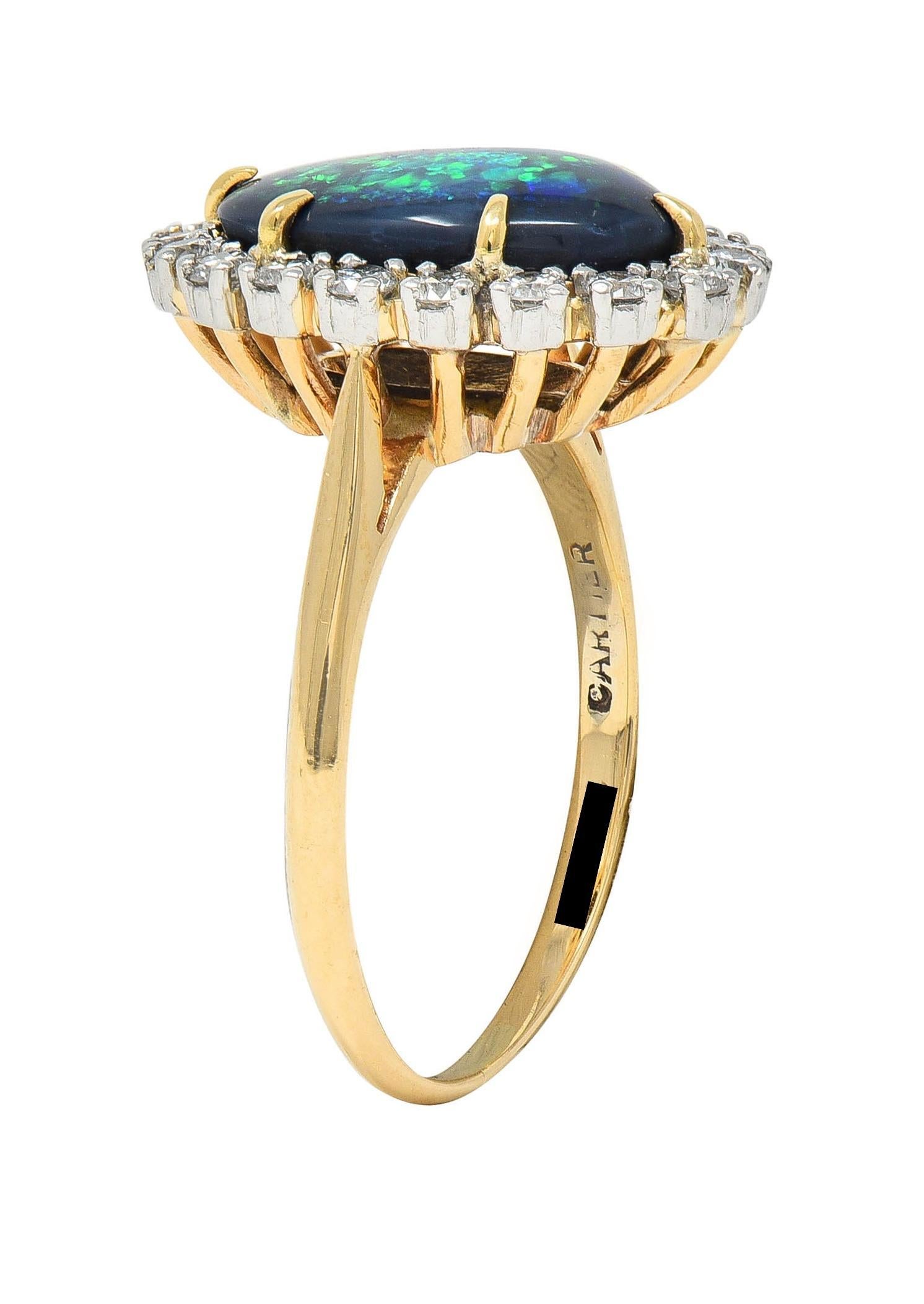 Cartier 1960's Diamond Opal Platinum 18 Karat Gold Vintage Halo Ring For Sale 6