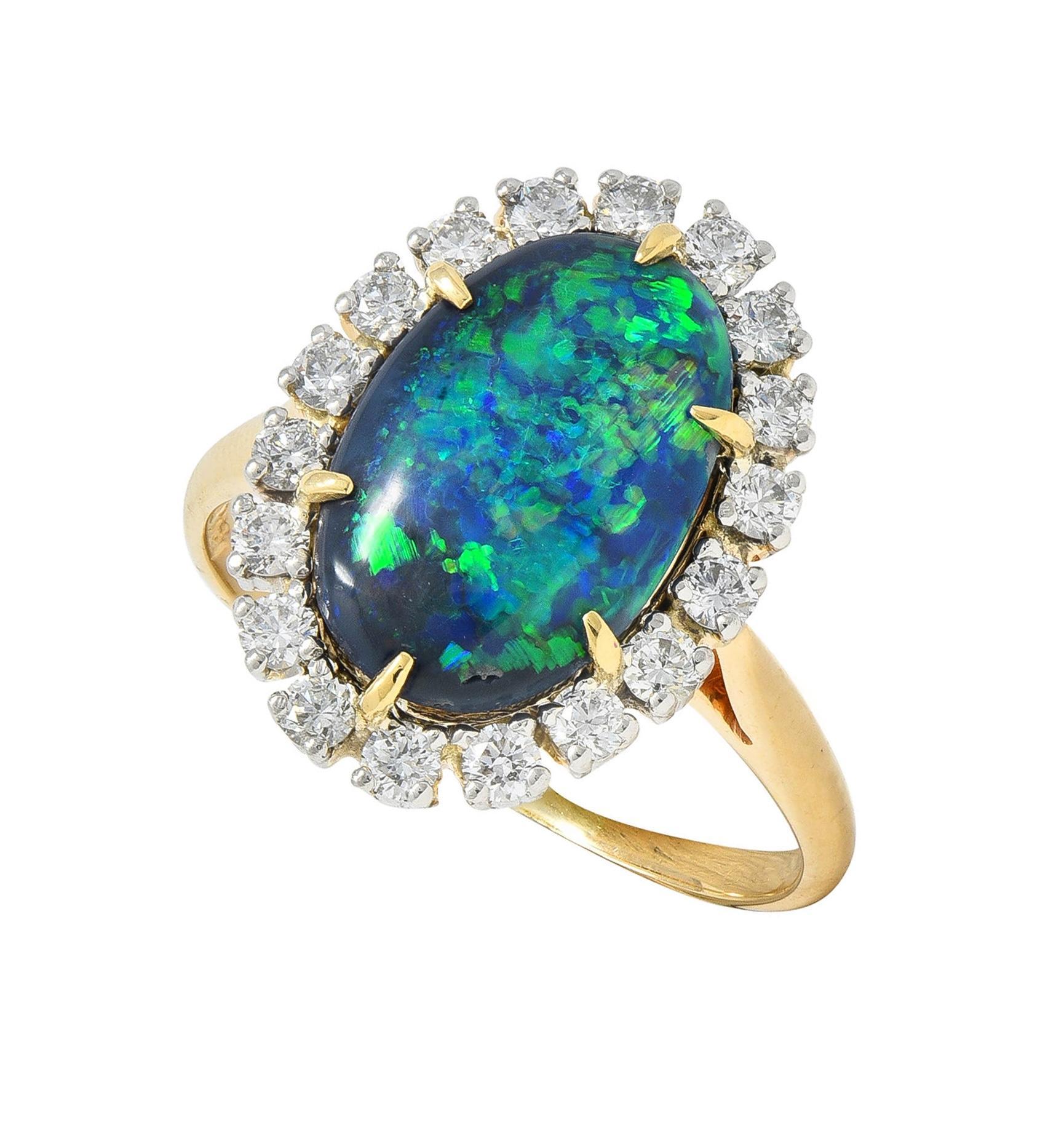 Cartier 1960's Diamond Opal Platinum 18 Karat Gold Vintage Halo Ring For Sale 8