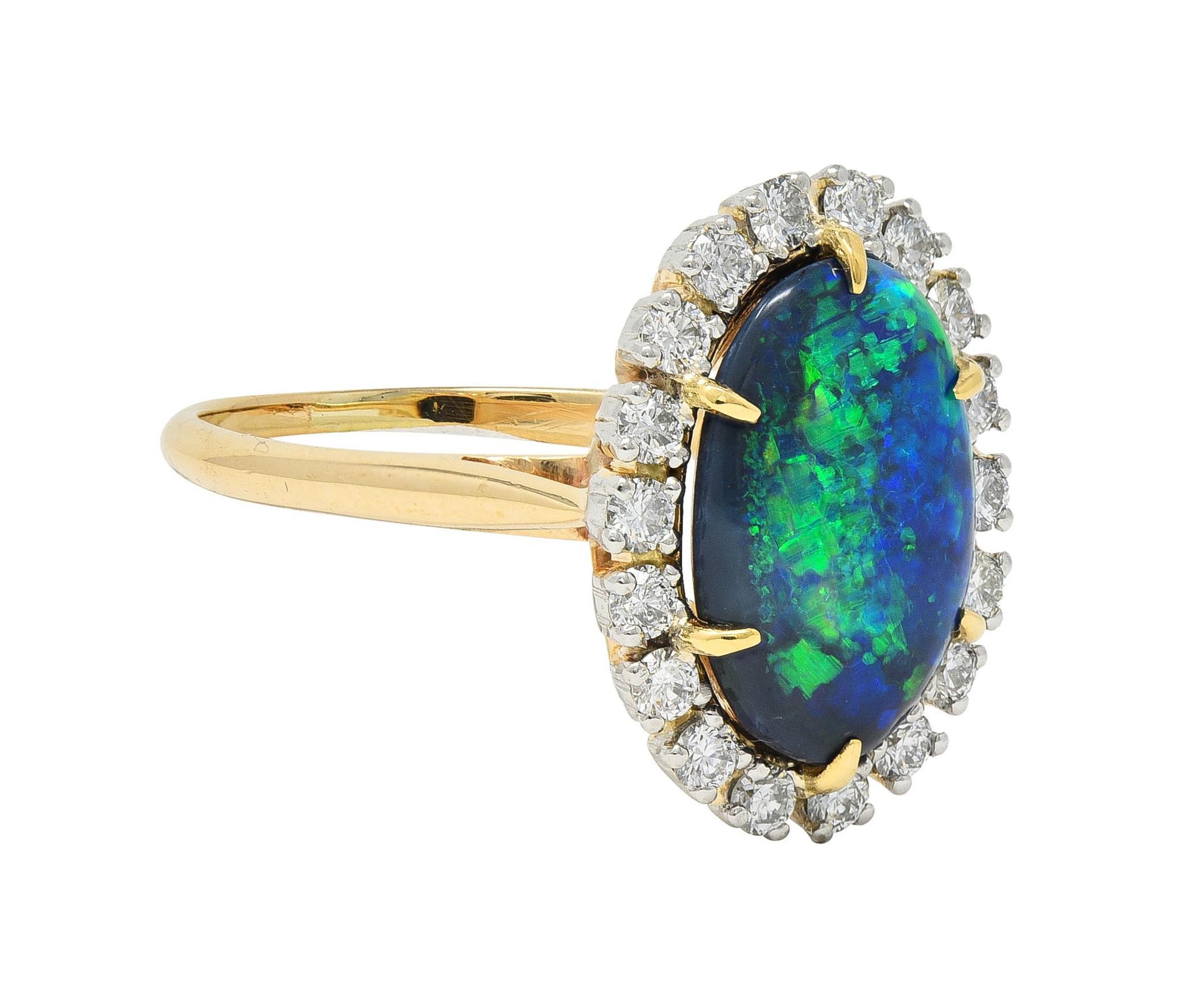 Cabochon Cartier 1960's Diamond Opal Platinum 18 Karat Gold Vintage Halo Ring For Sale