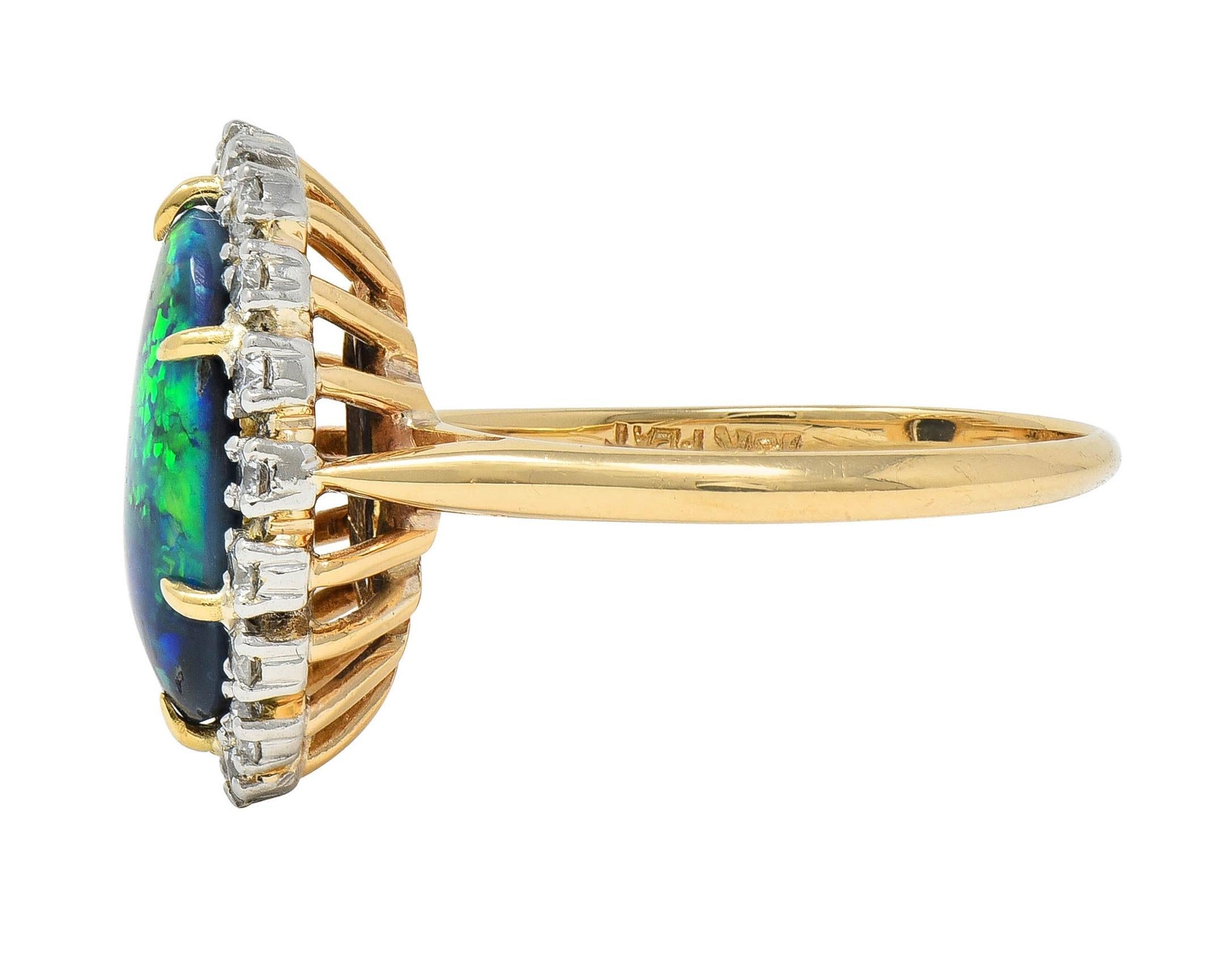 Cartier 1960's Diamond Opal Platinum 18 Karat Gold Vintage Halo Ring For Sale 1