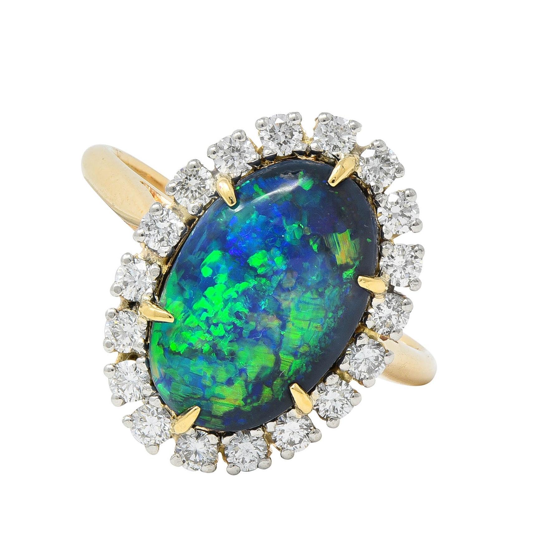 Cartier 1960's Diamond Opal Platinum 18 Karat Gold Vintage Halo Ring For Sale 2