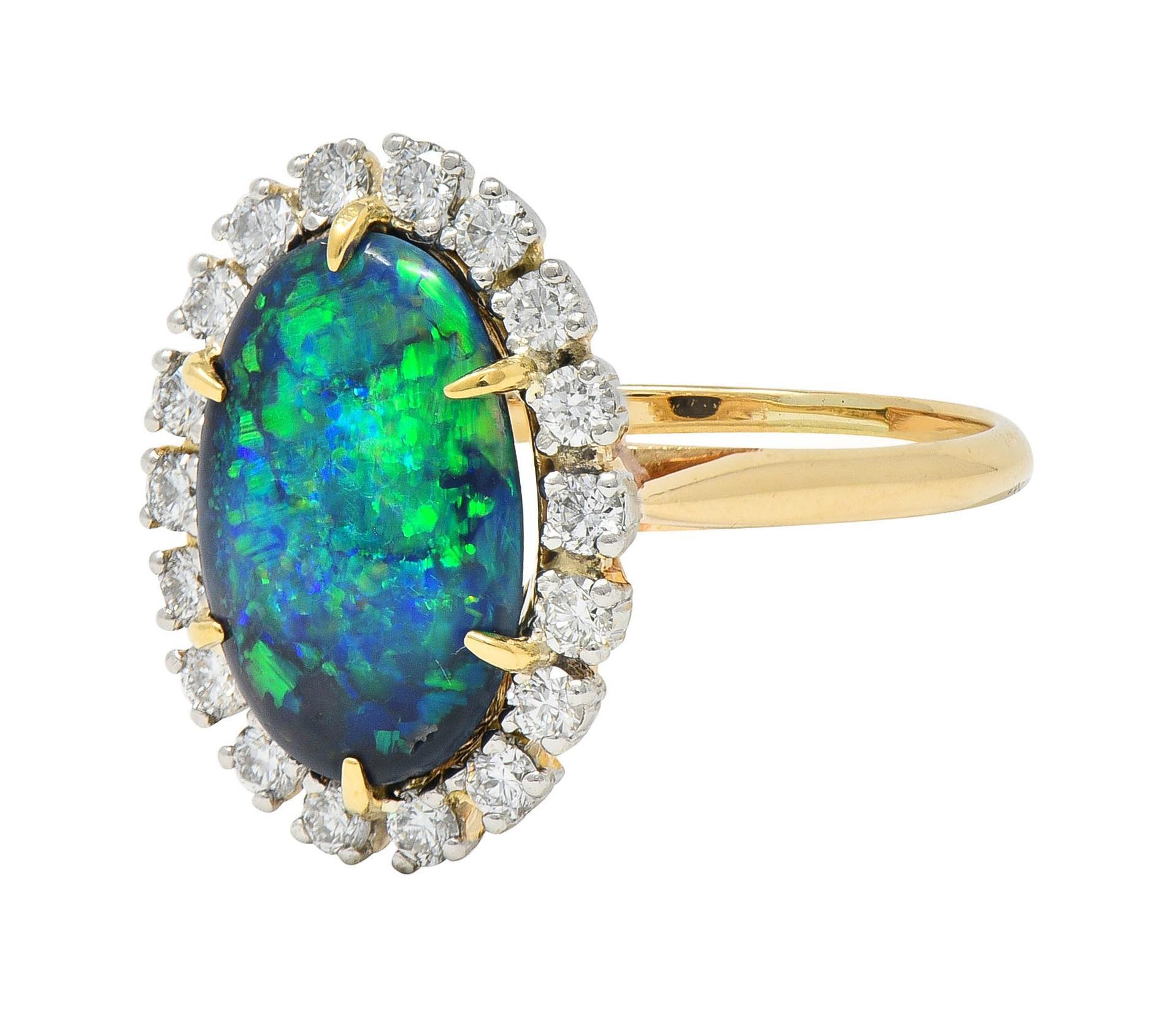 Cartier 1960's Diamond Opal Platinum 18 Karat Gold Vintage Halo Ring For Sale 3