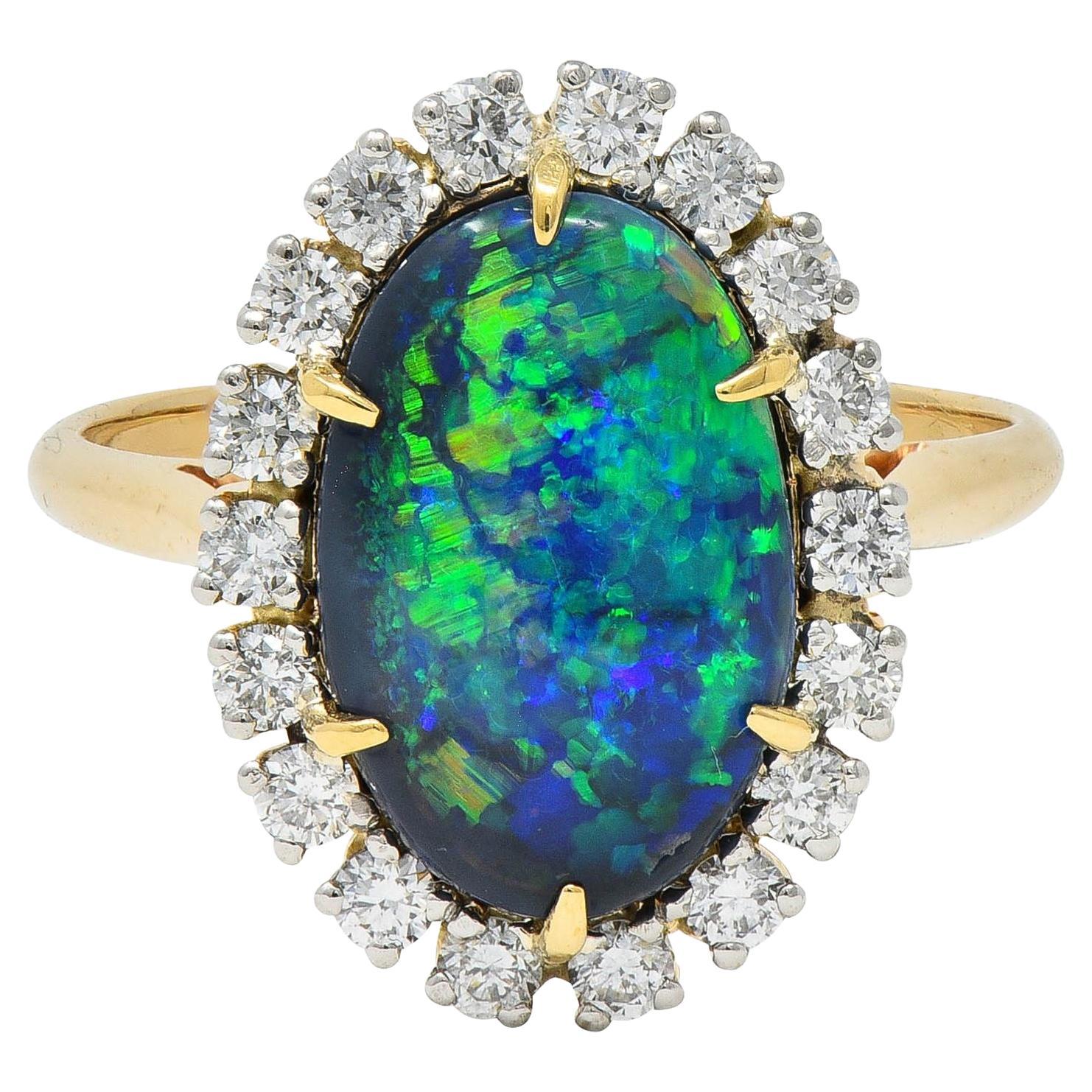 Cartier 1960er Jahre Diamant Opal Platin 18 Karat Gold Vintage Halo-Ring mit Diamant