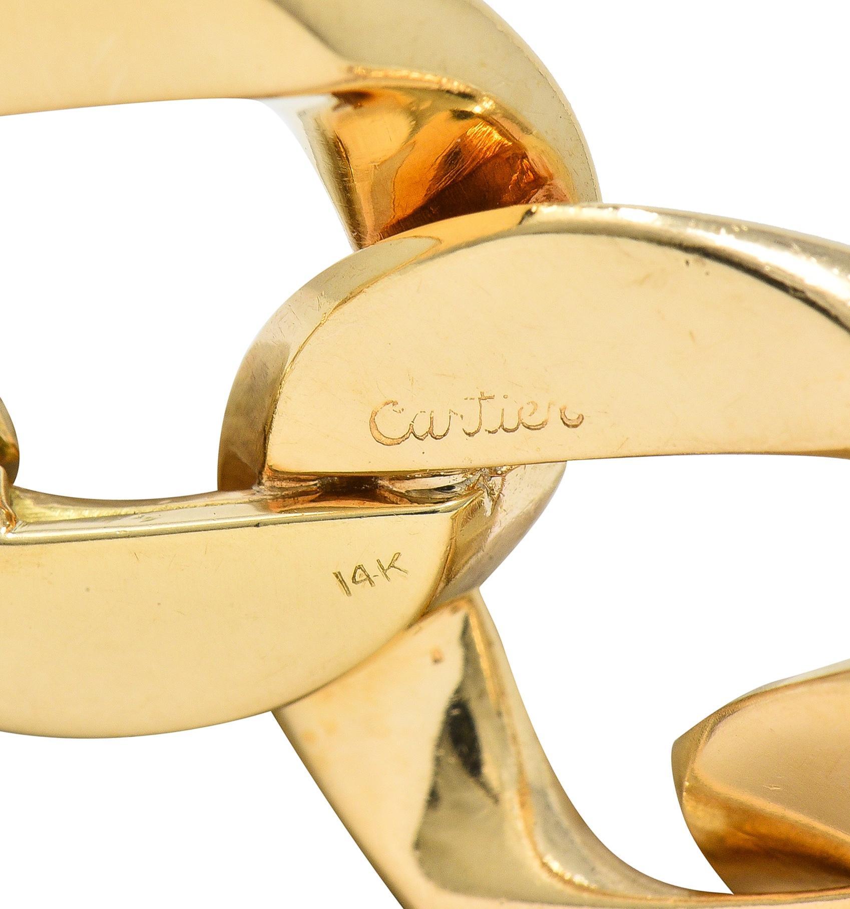 Cartier 1960's Diamond Platinum 14 Karat Yellow Gold Curb Link Bracelet In Excellent Condition In Philadelphia, PA
