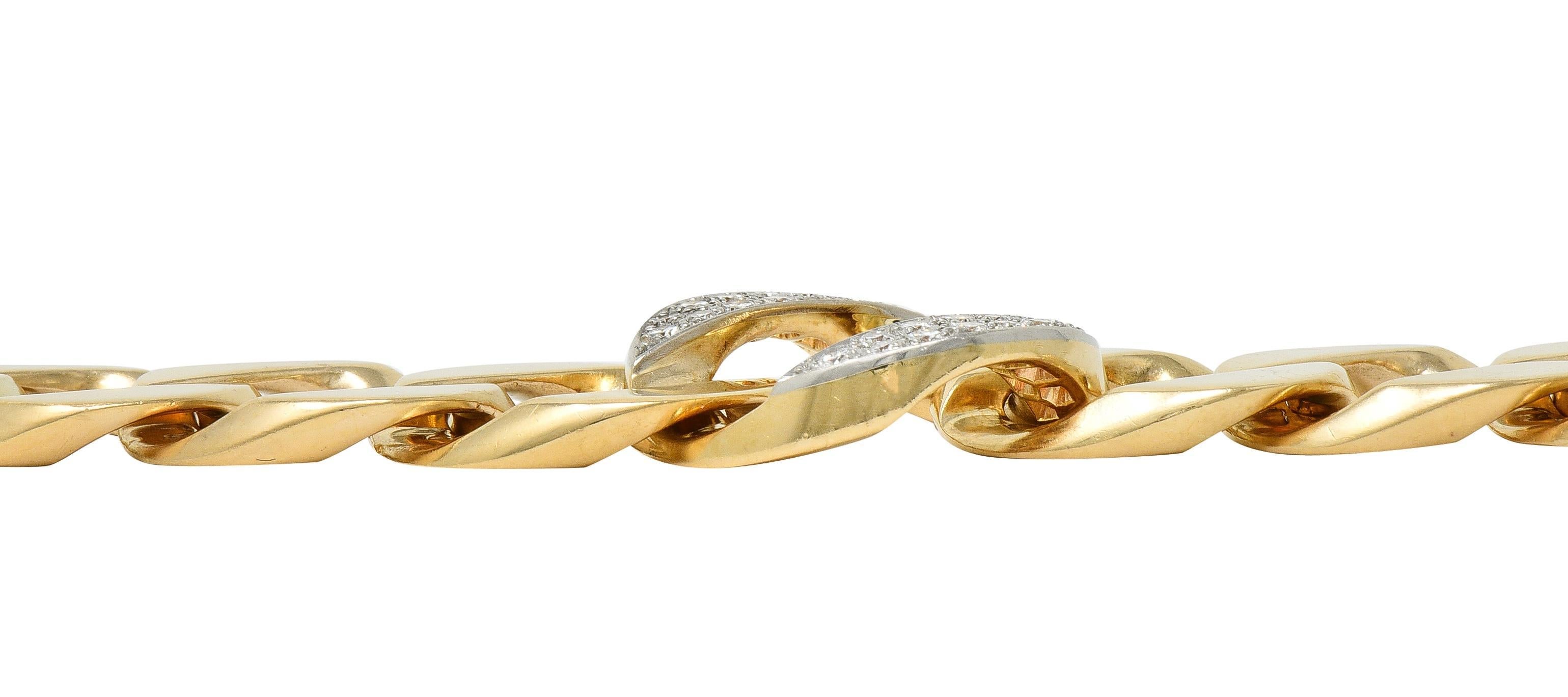 Cartier 1960's Diamond Platinum 14 Karat Yellow Gold Curb Link Bracelet 2