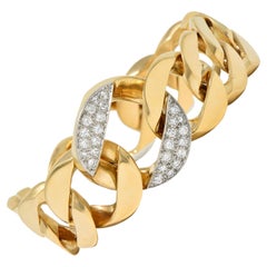 Cartier 1960's Diamond Platinum 14 Karat Yellow Gold Curb Link Bracelet