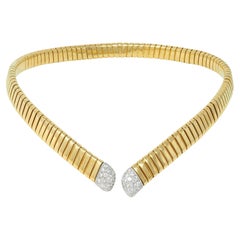 Cartier 1960's Diamond Platinum 18 Karat Gold Tubogas Collar Vintage Necklace