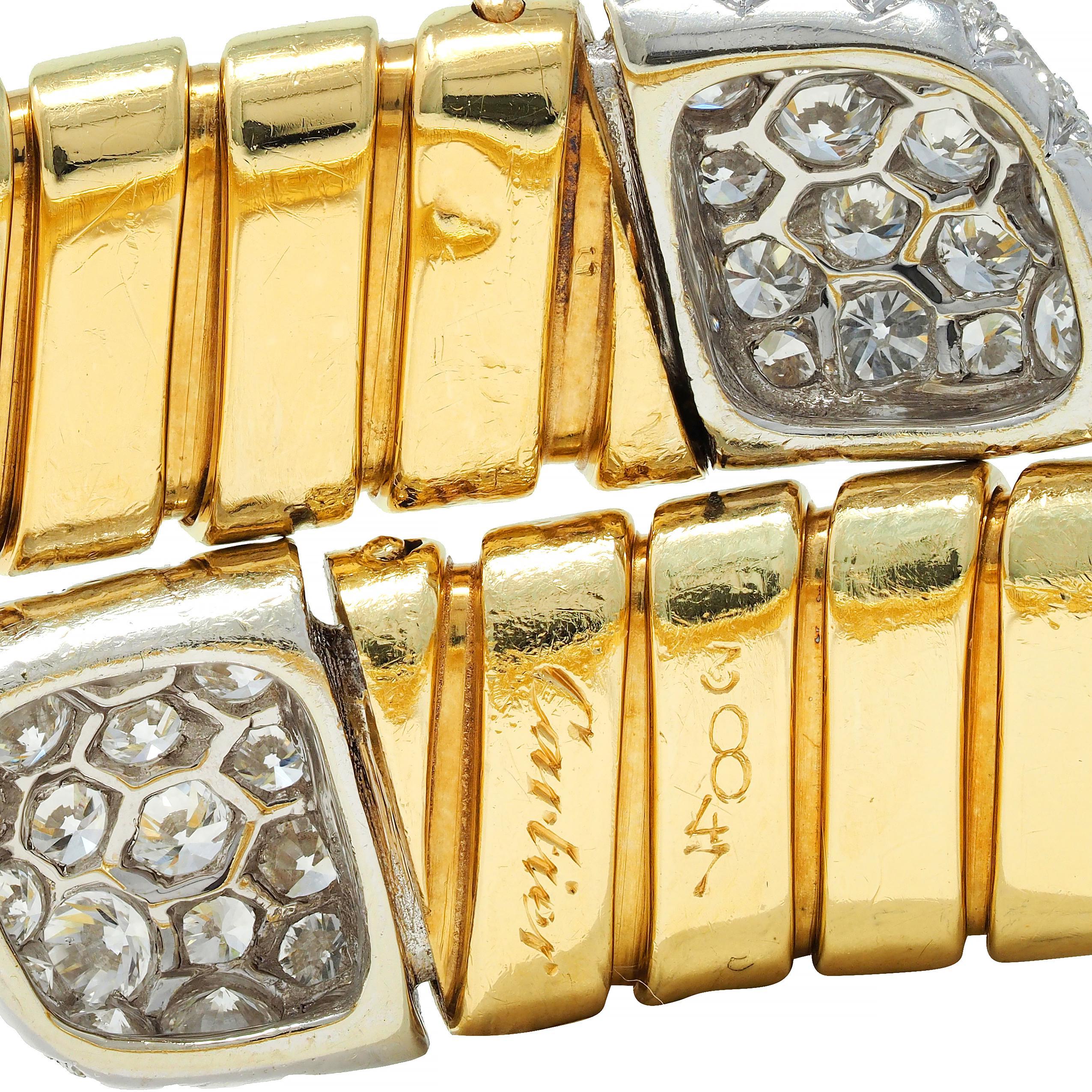 Cartier 1960's Diamond Platinum 18 Karat Tubogas Vintage Bypass Cuff Bracelet For Sale 4
