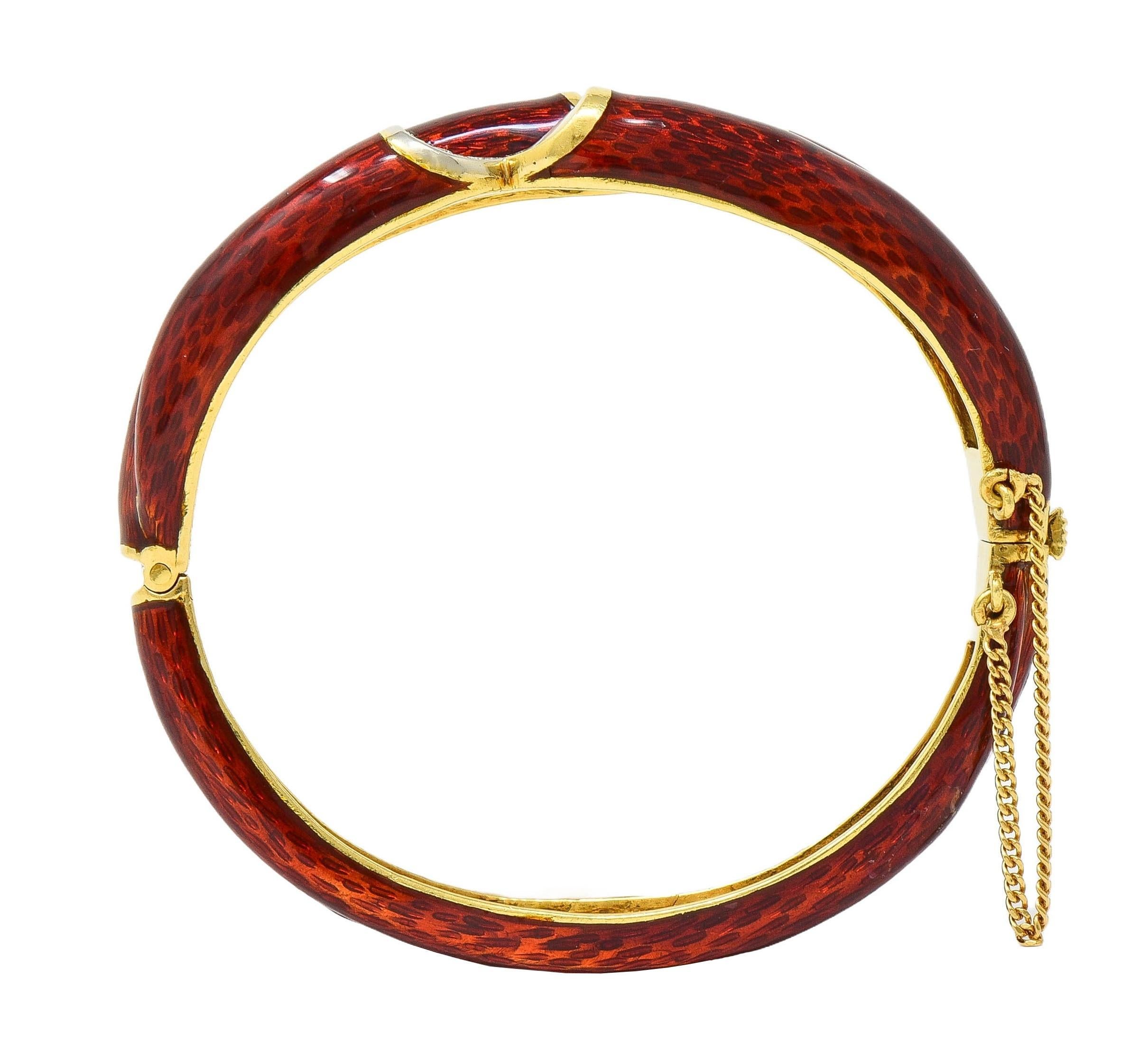 Cartier, bracelet jonc vintage en or 18 carats, émail rouge et diamants, années 1960 en vente 5