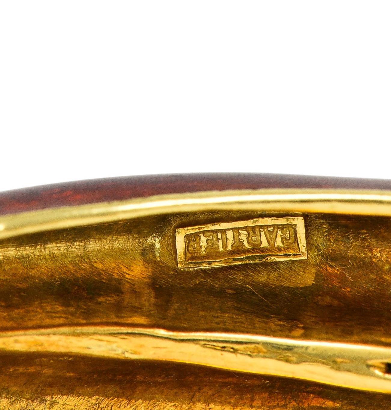 Cartier, bracelet jonc vintage en or 18 carats, émail rouge et diamants, années 1960 en vente 4