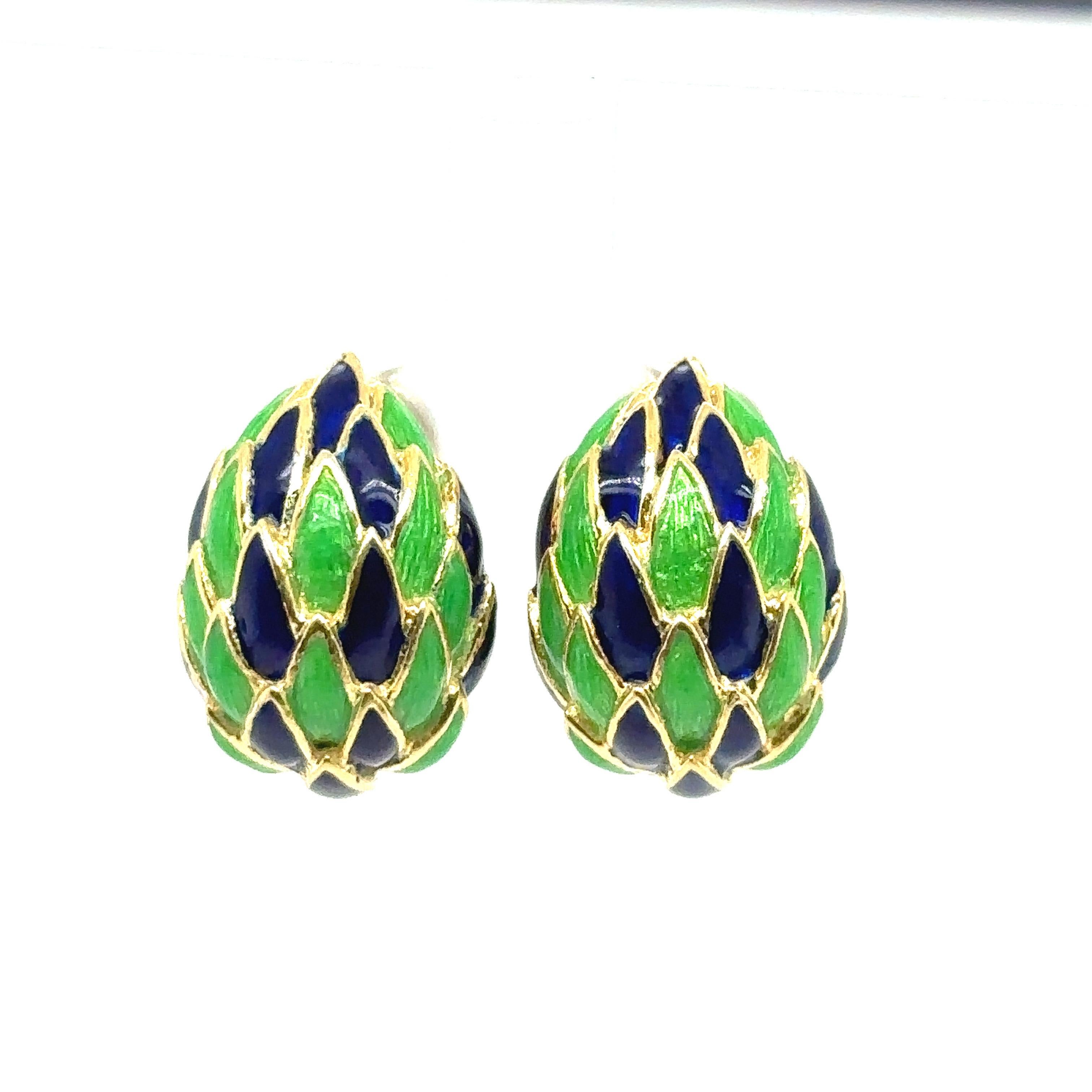 Cartier 1960s Enamel and Gold Earrings For Sale 2