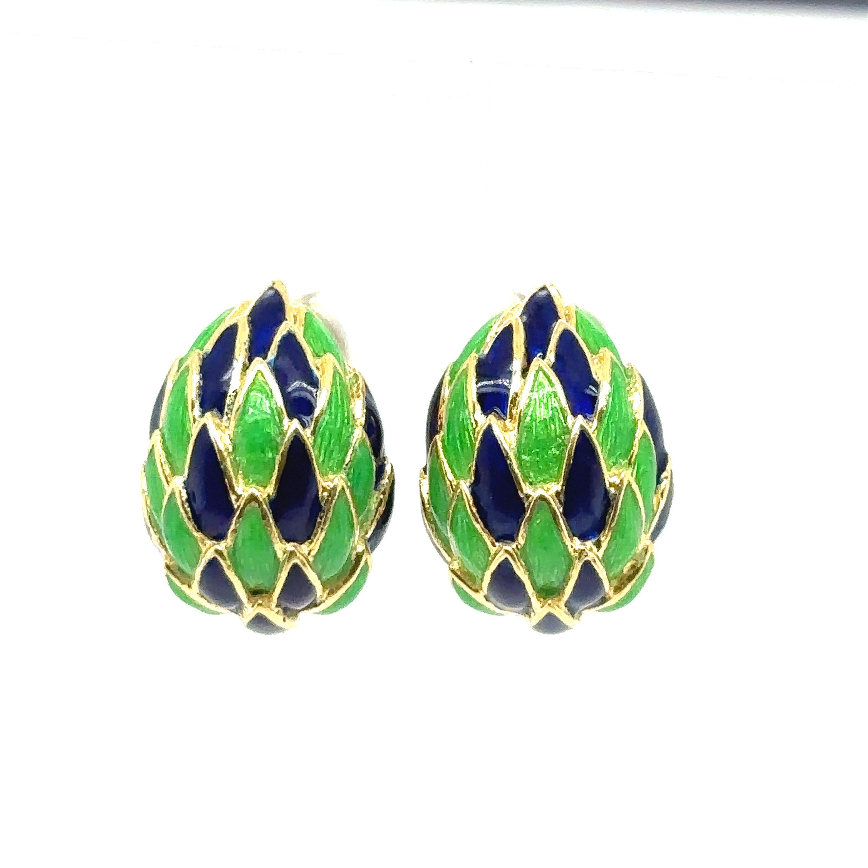 Women's Cartier 1960s Enamel and Gold Earrings