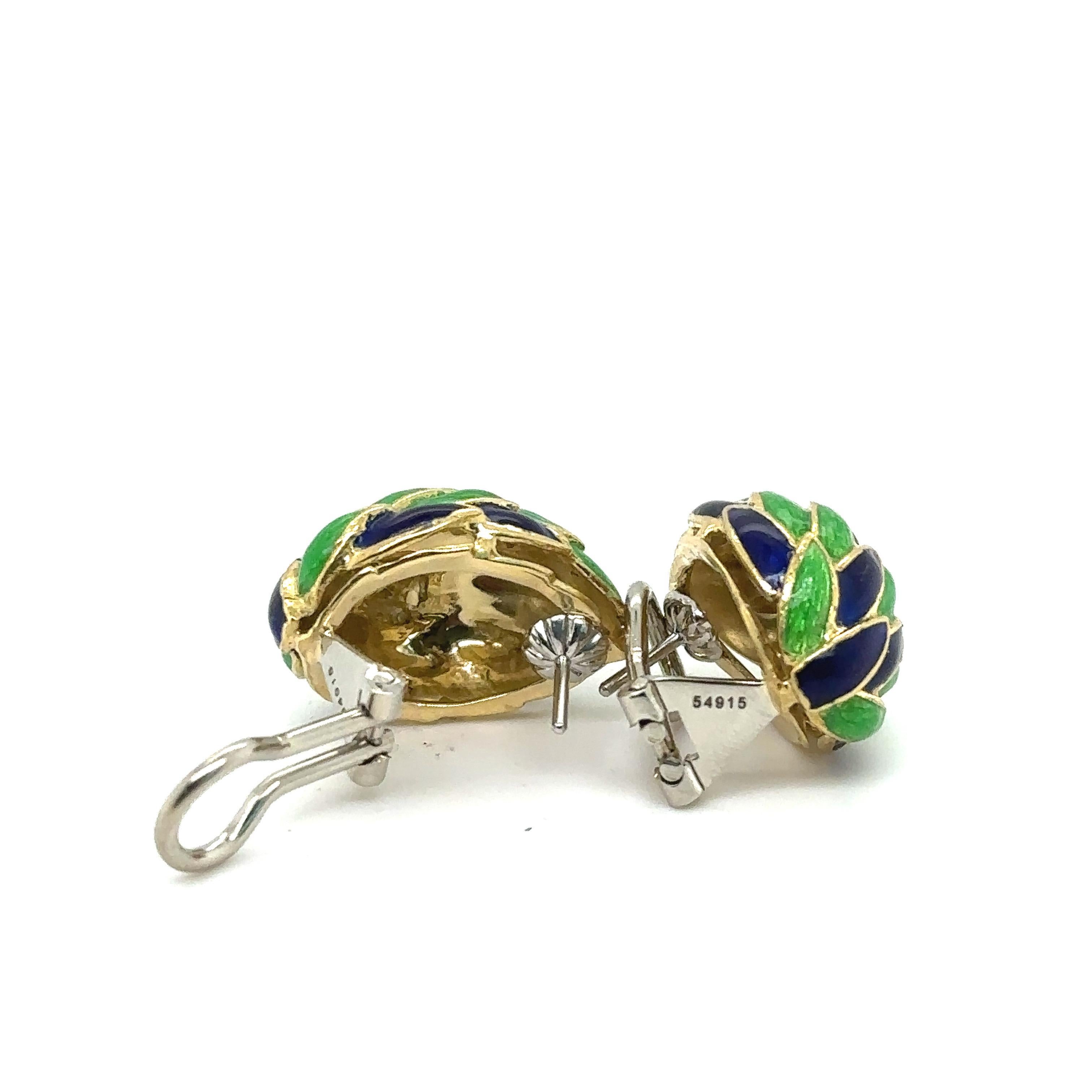 Cartier 1960s Enamel and Gold Earrings For Sale 3