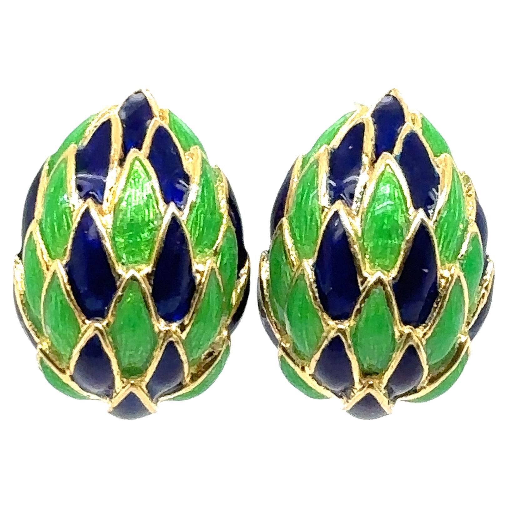 Cartier 1960s Enamel and Gold Earrings For Sale