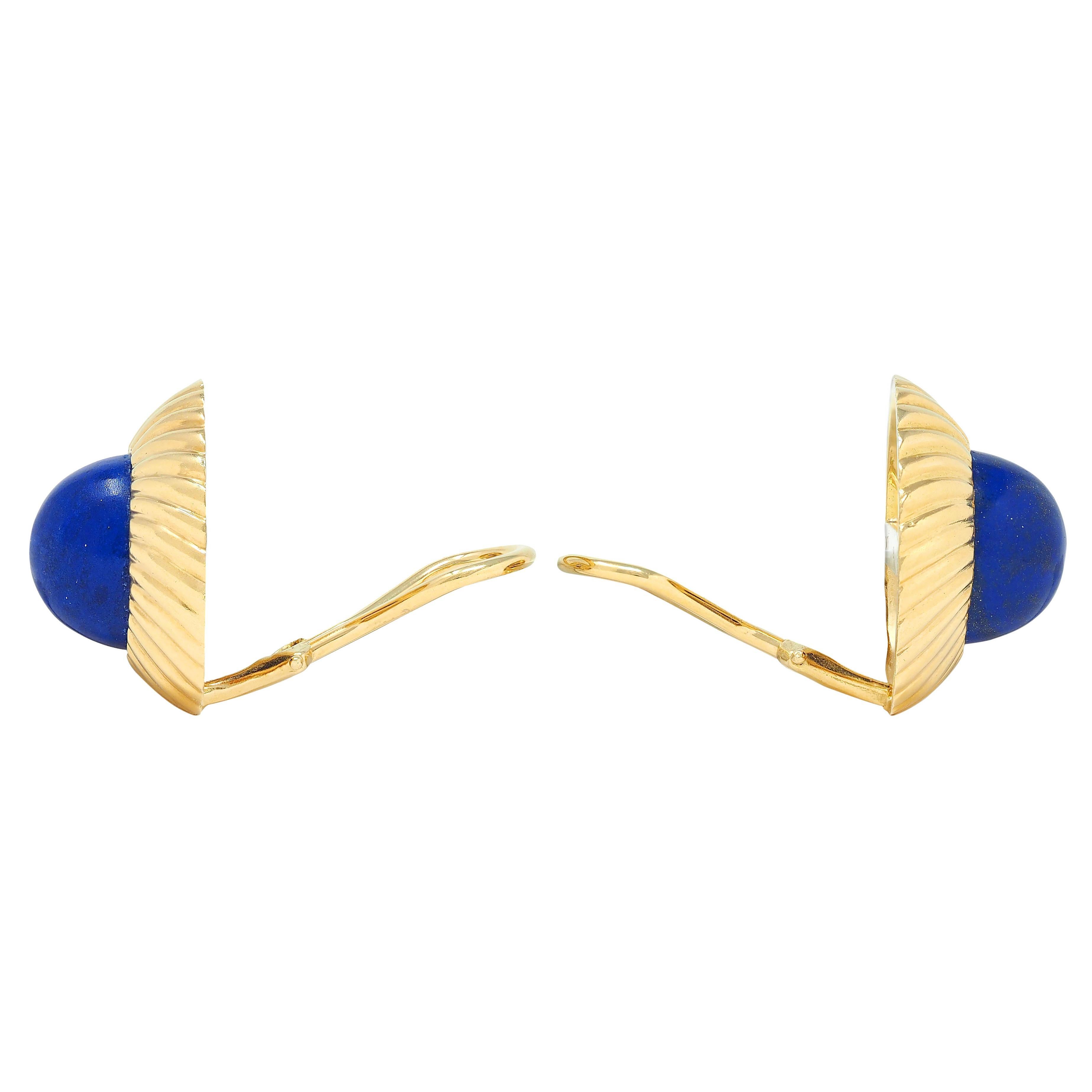 Cartier 1960's Lapis Lazuli 18K Yellow Gold Vintage Radial Ear-Clip Earrings In Excellent Condition For Sale In Philadelphia, PA