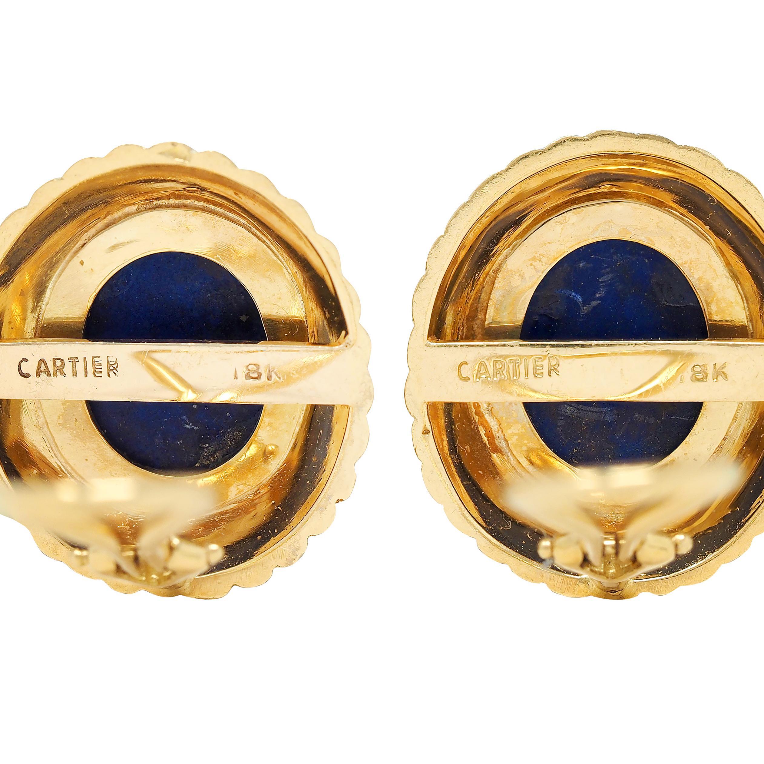 Cartier 1960's Lapis Lazuli 18K Yellow Gold Vintage Radial Ear-Clip Earrings For Sale 1