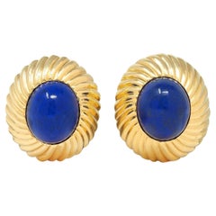 Cartier Pendientes de oro amarillo de 18 quilates con forma radial vintage de lapislázuli de los años 60