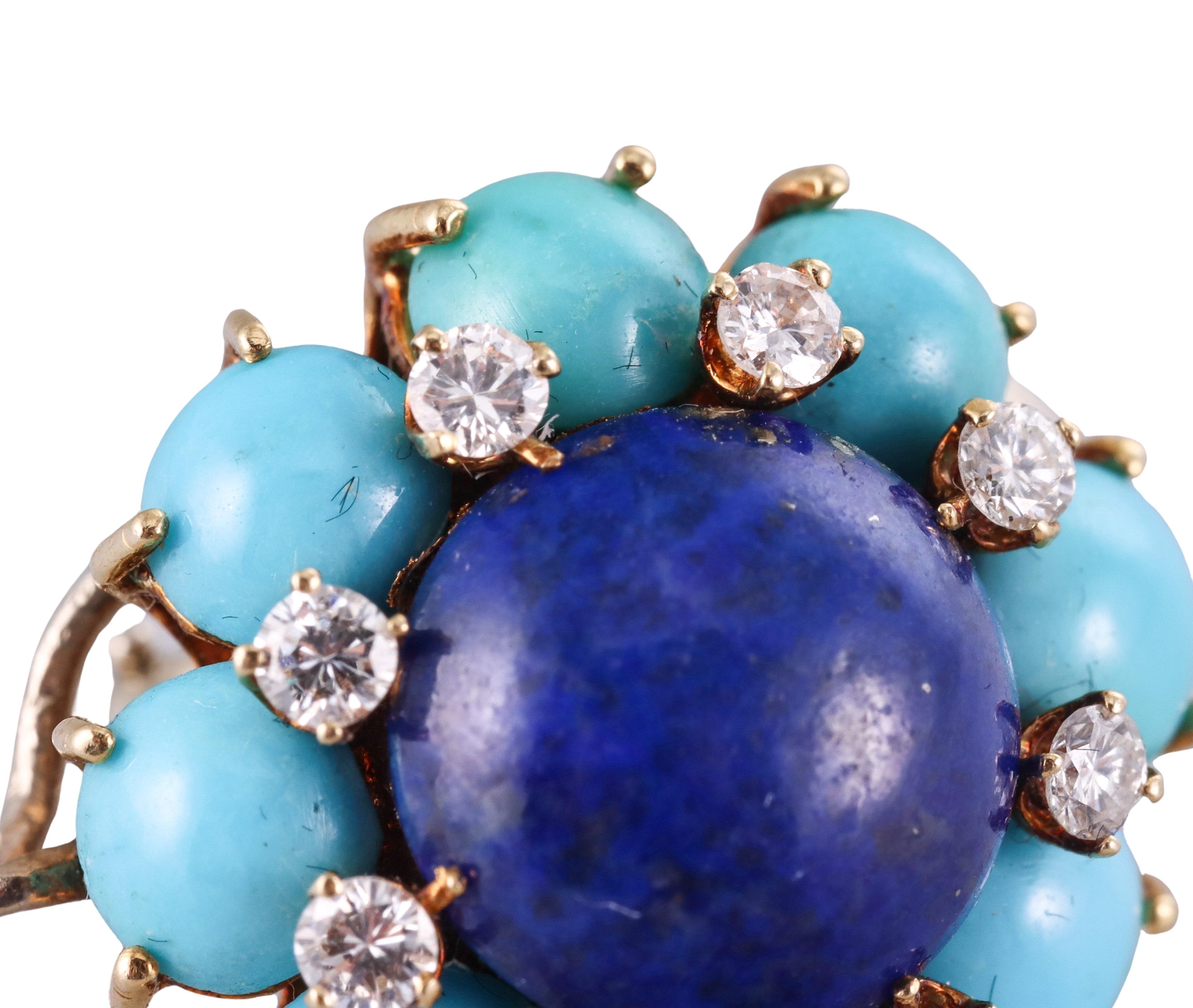 Women's Cartier 1960s Lapis Lazuli Turquoise Diamond Gold Earrings For Sale