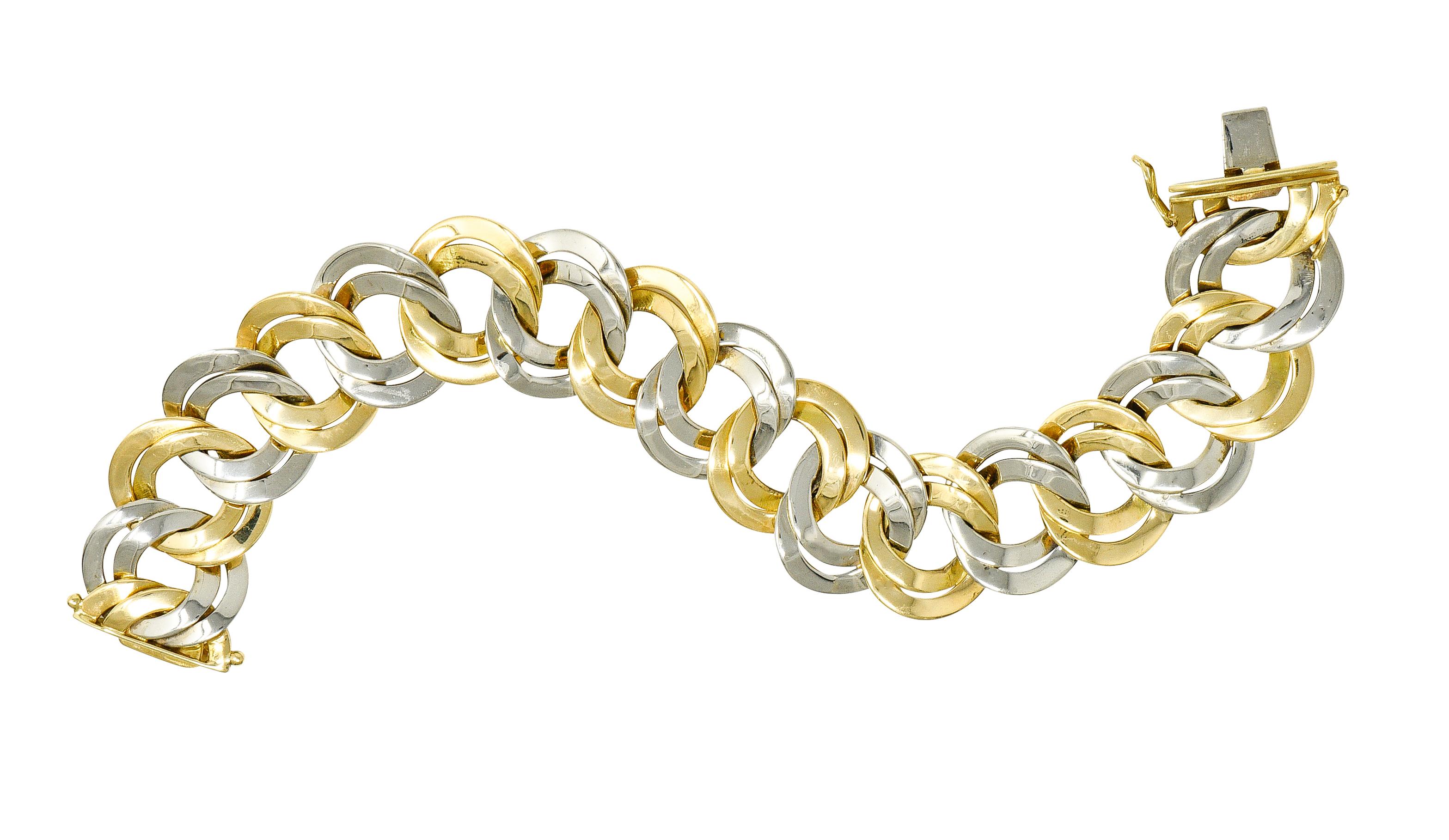 Cartier 1960s Mid-Century 18 Karat Two-Tone Gold Double Curb Chain Link Bracelet For Sale 2