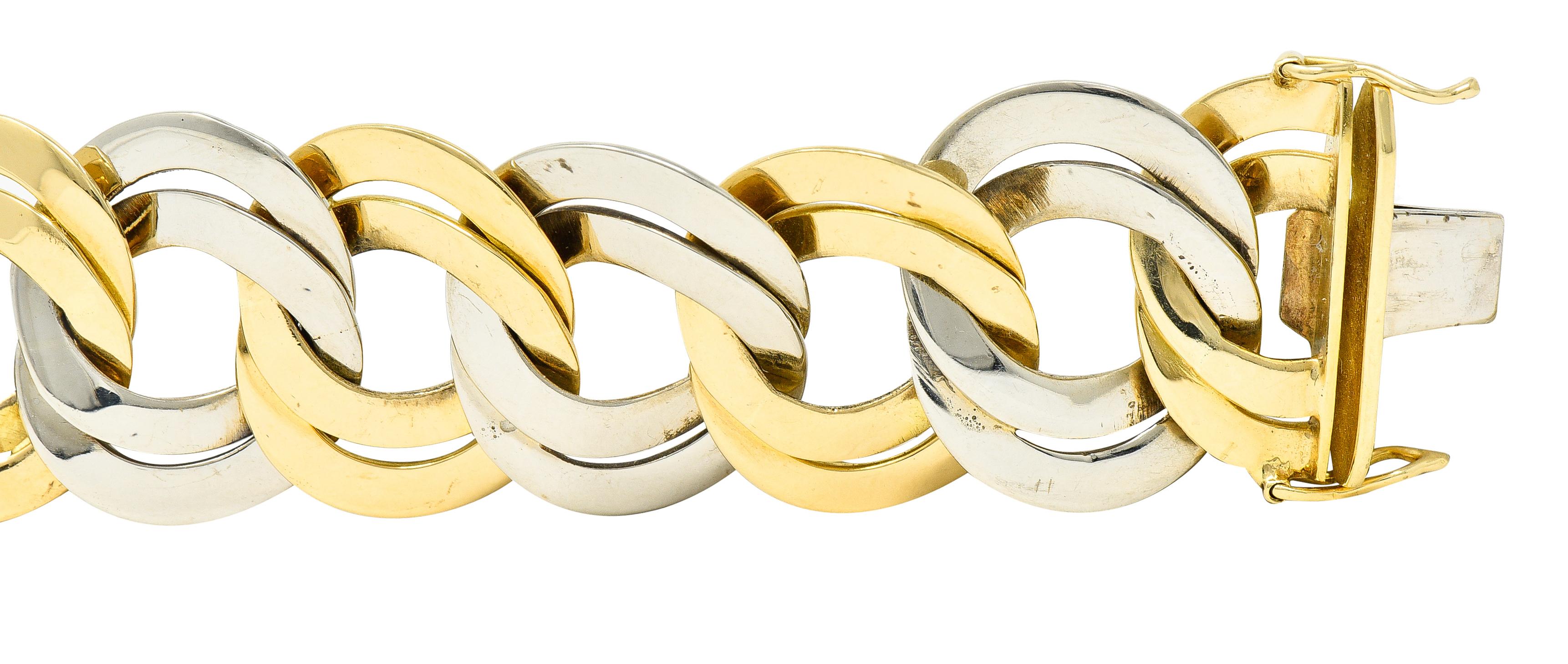 Cartier 1960er Jahre 18 Karat zweifarbiges Gold-Gliederarmband mit doppelter Kurbelkette für Damen oder Herren im Angebot