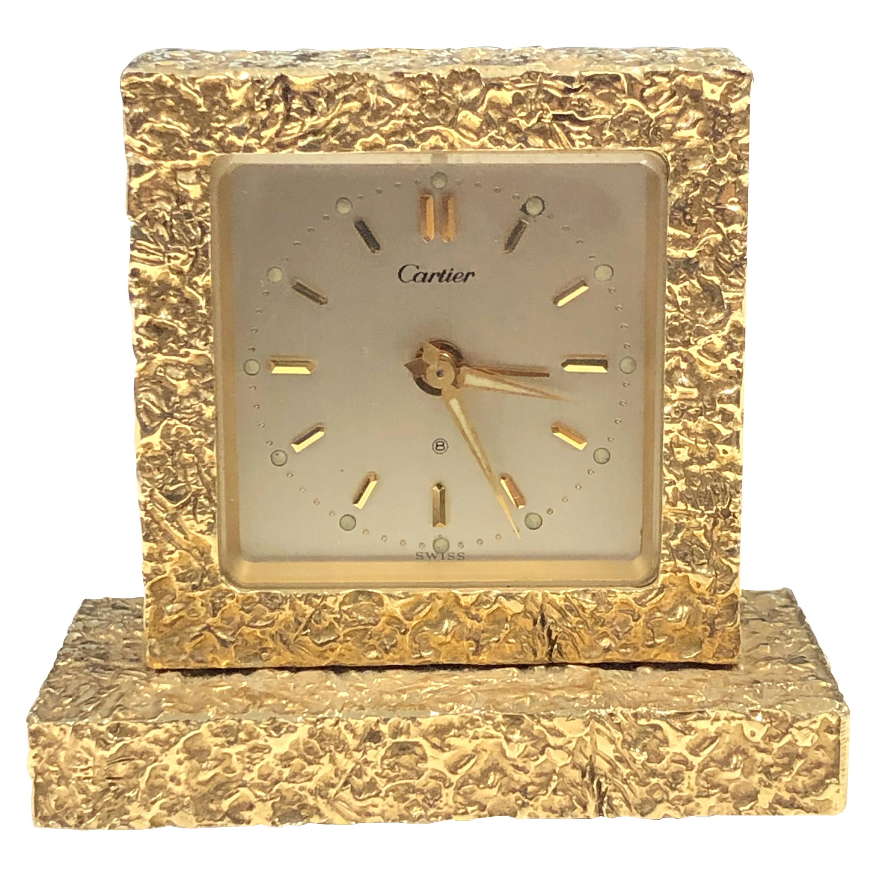 Cartier 1960s Yellow Gold 8 Day Mechanical Desk Clock with Alarm