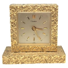 Retro Cartier 1960s Yellow Gold 8 Day Mechanical Desk Clock with Alarm