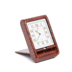 Cartier 1965s Horloge Voyage Ados 8 Days Folding Travel Clock Brown Leather Case