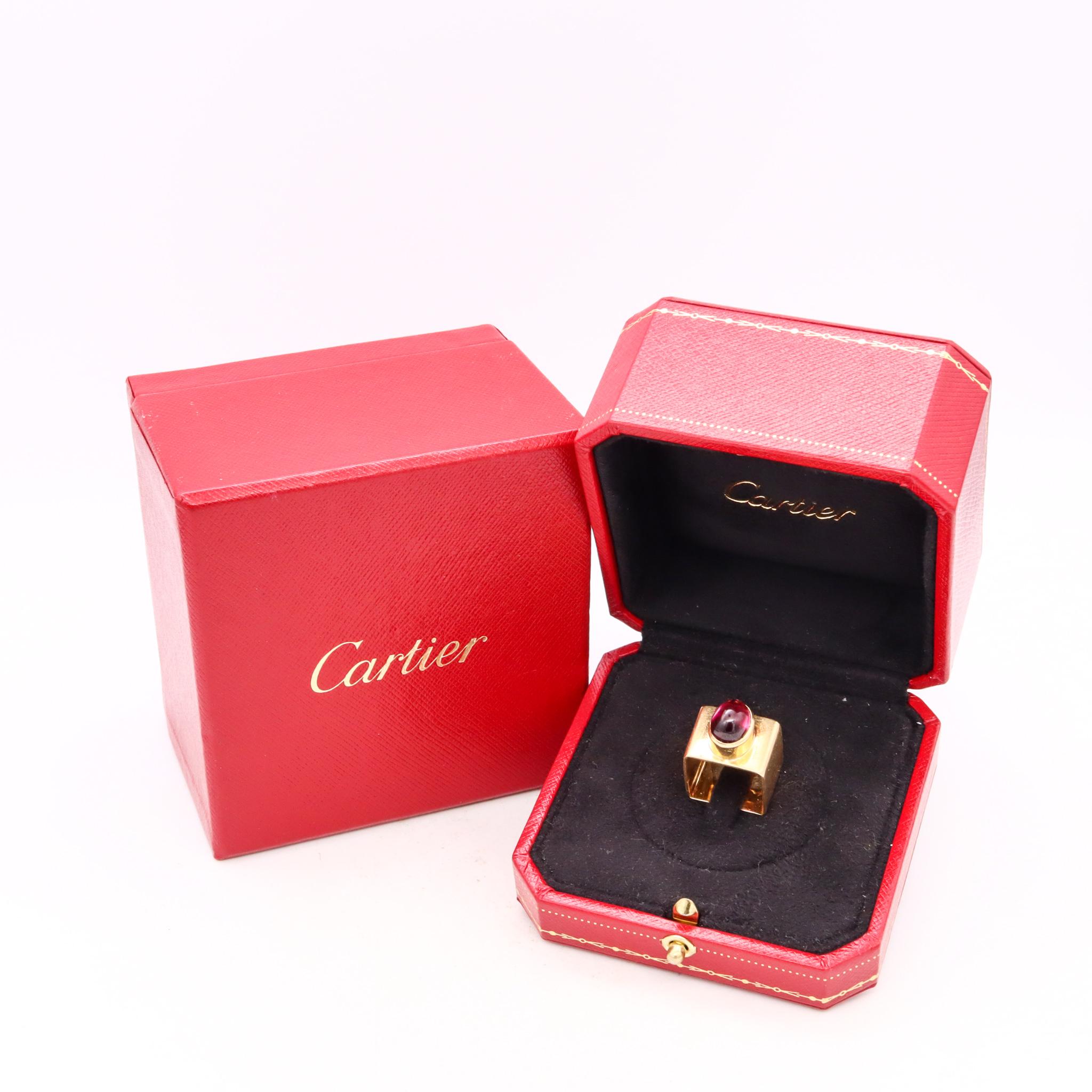 Cartier 1968 Paris Dinh Van 18Kt Gold Geometric Ring 3.27 Cts Red Tourmaline For Sale 1