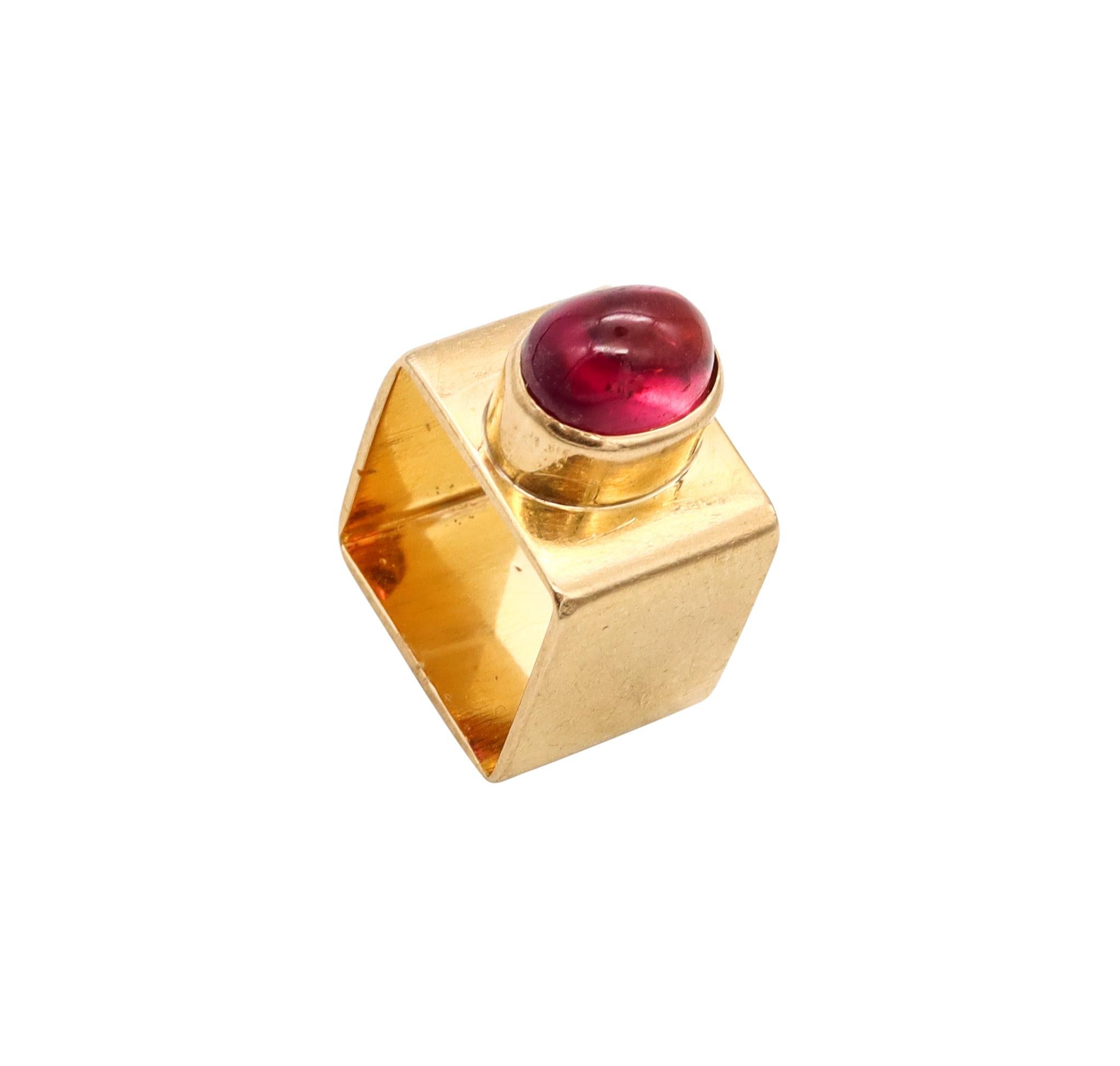 Cartier 1968 Paris Dinh Van 18Kt Gold Geometric Ring 3.27 Cts Red Tourmaline For Sale 3