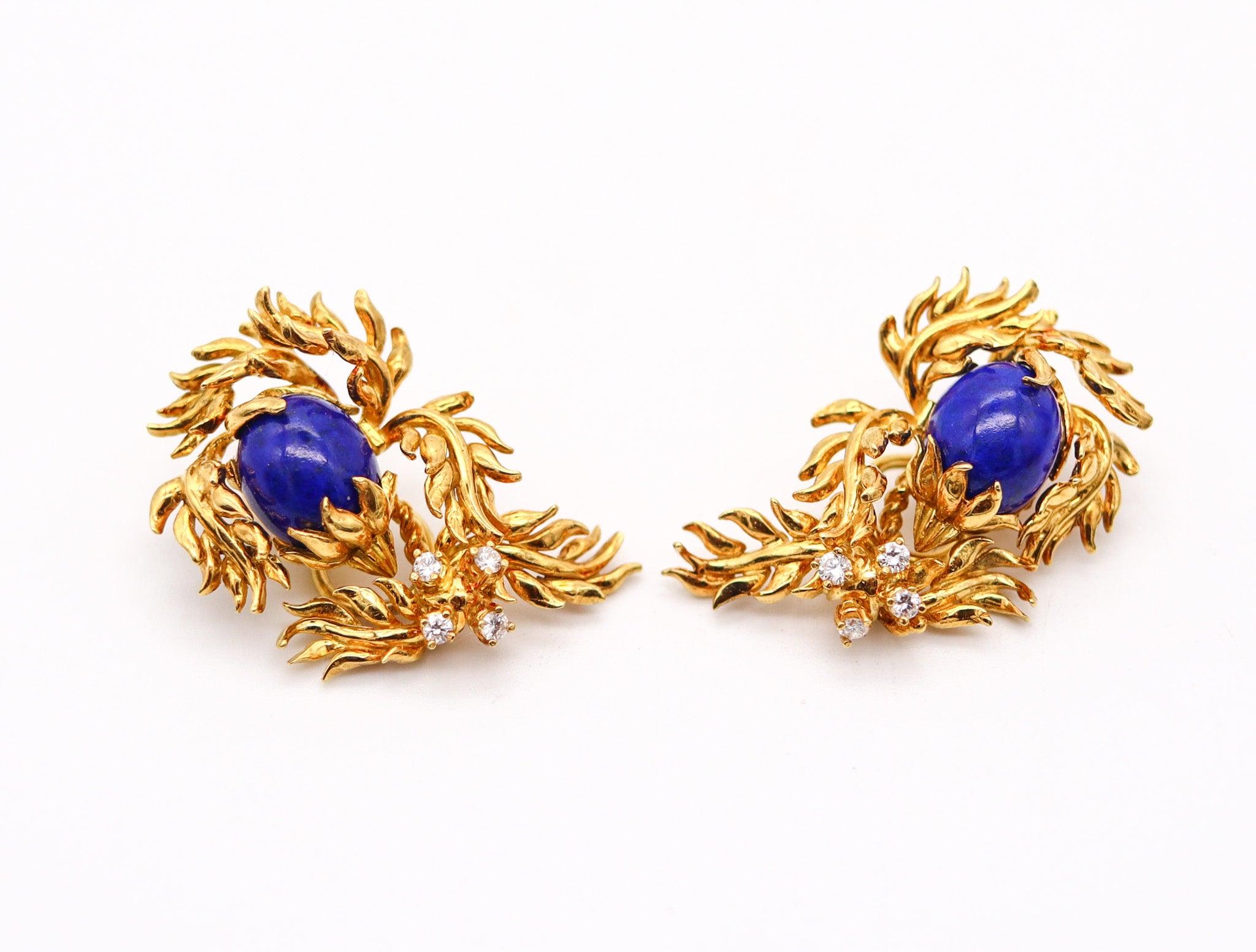 CARTIER 1969 Aldo Cipullo Clips Ohrringe aus 18 Karat Gelbgold, Lapislazuli und Diamanten (Modernistisch) im Angebot
